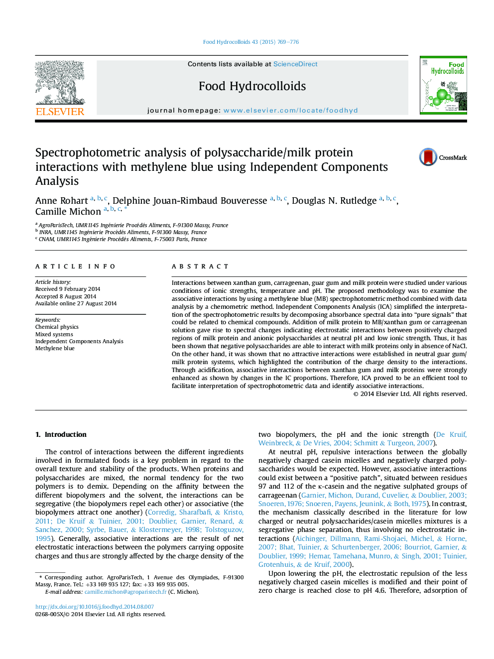 Spectrophotometric analysis of polysaccharide/milk protein interactions with methylene blue using Independent Components Analysis