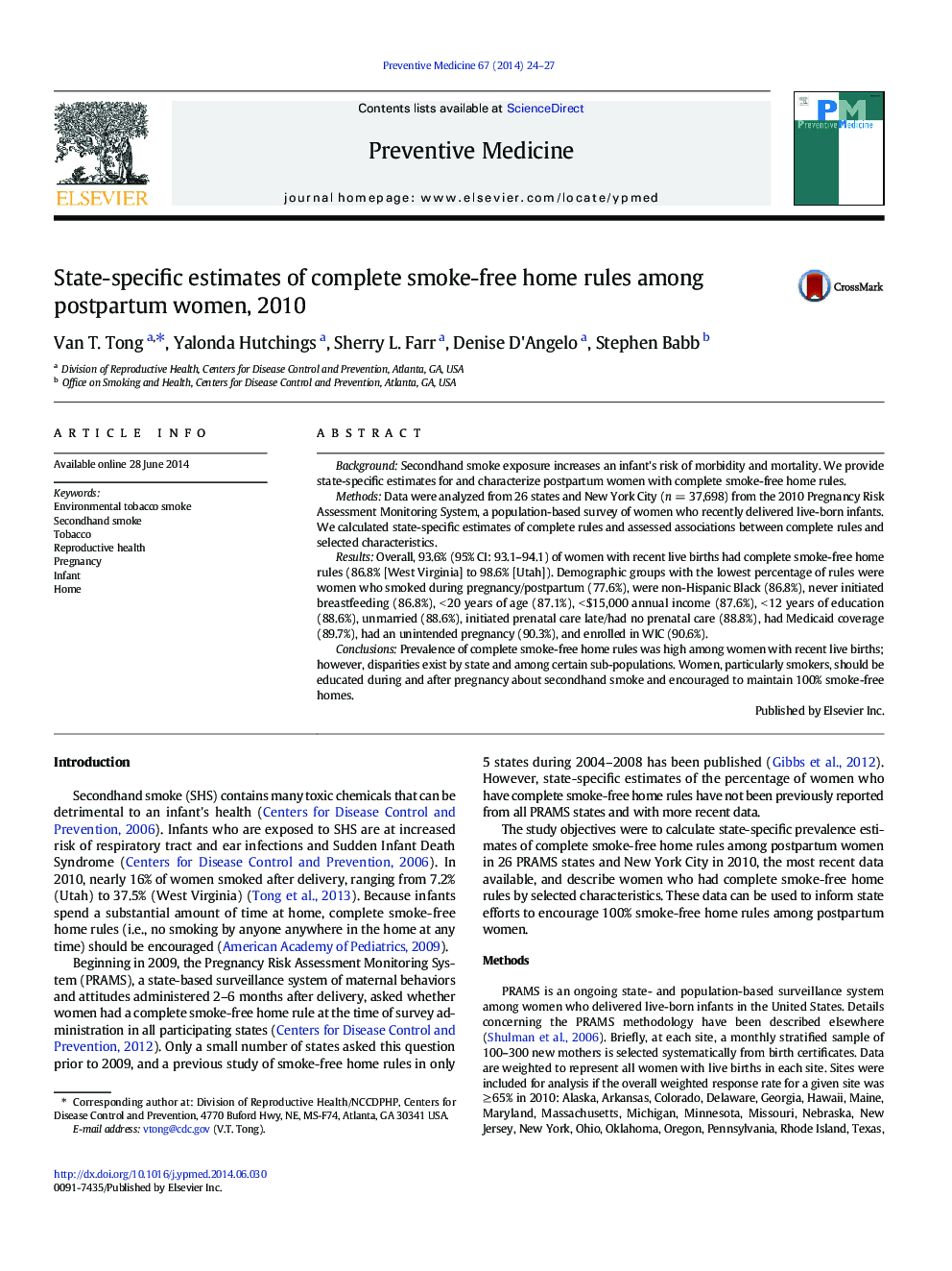 State-specific estimates of complete smoke-free home rules among postpartum women, 2010