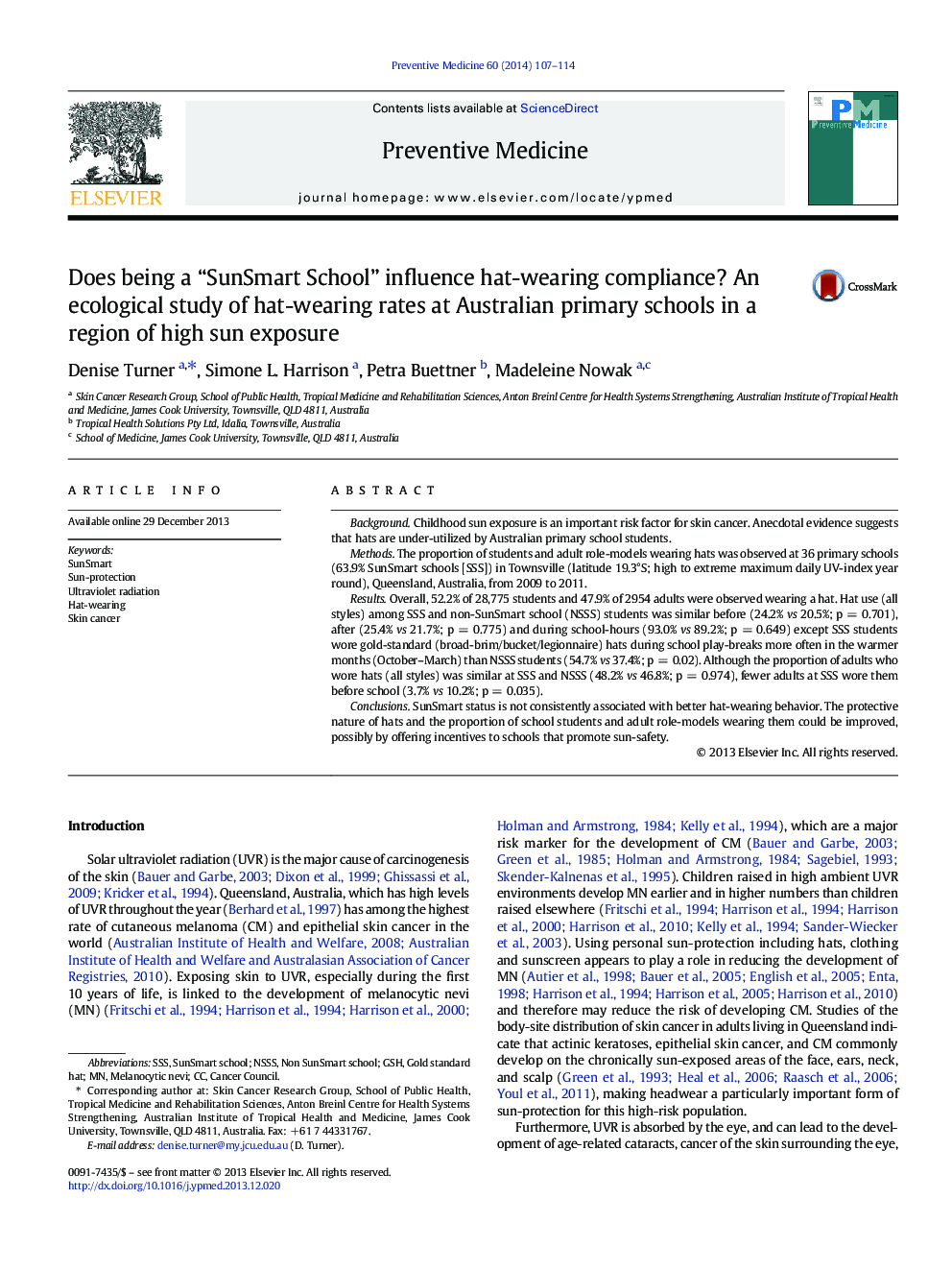 Does being a “SunSmart School” influence hat-wearing compliance? An ecological study of hat-wearing rates at Australian primary schools in a region of high sun exposure