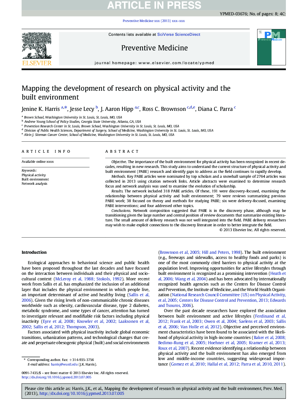 Mapping the development of research on physical activity and the built environment