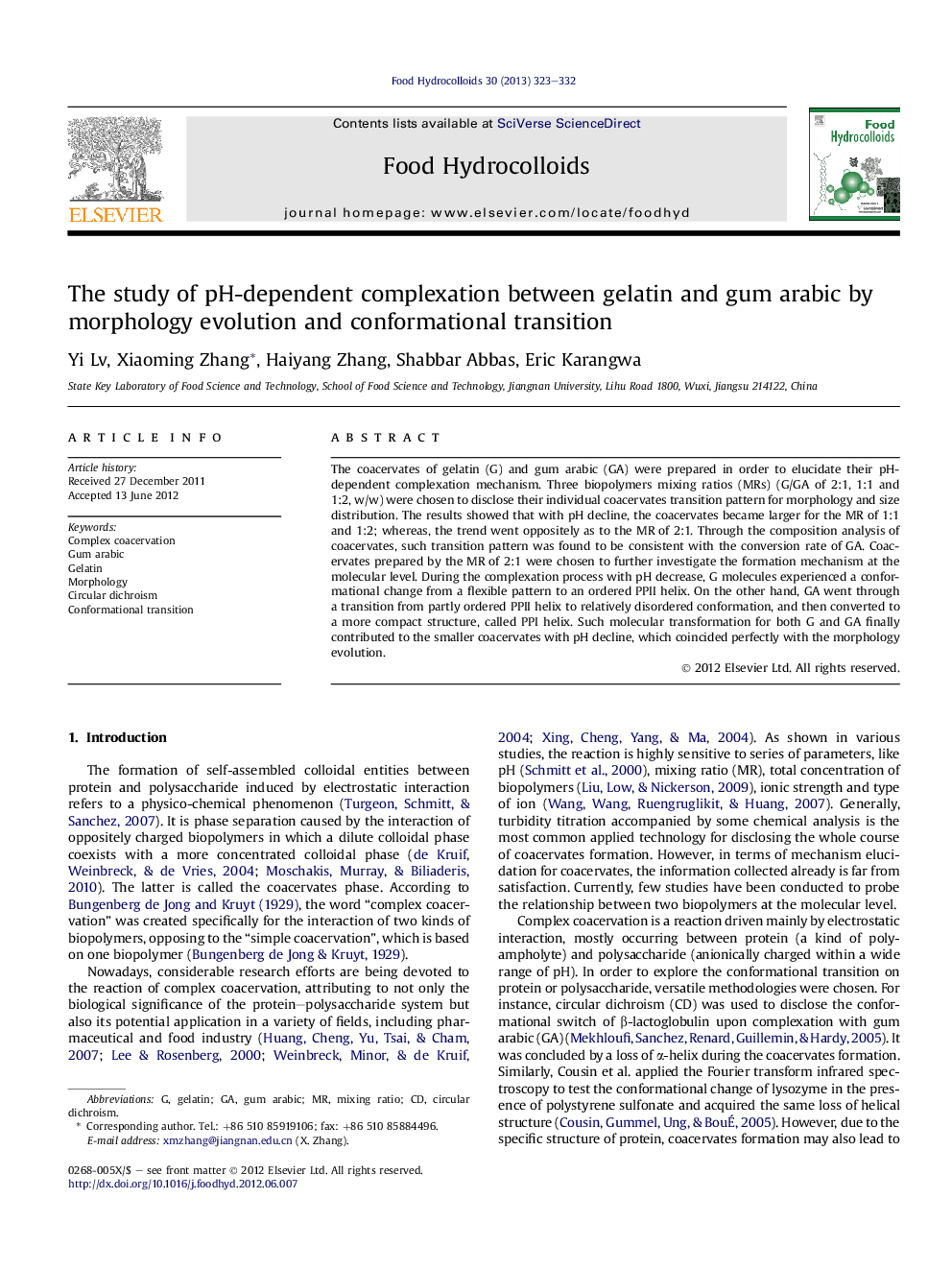 The study of pH-dependent complexation between gelatin and gum arabic by morphology evolution and conformational transition