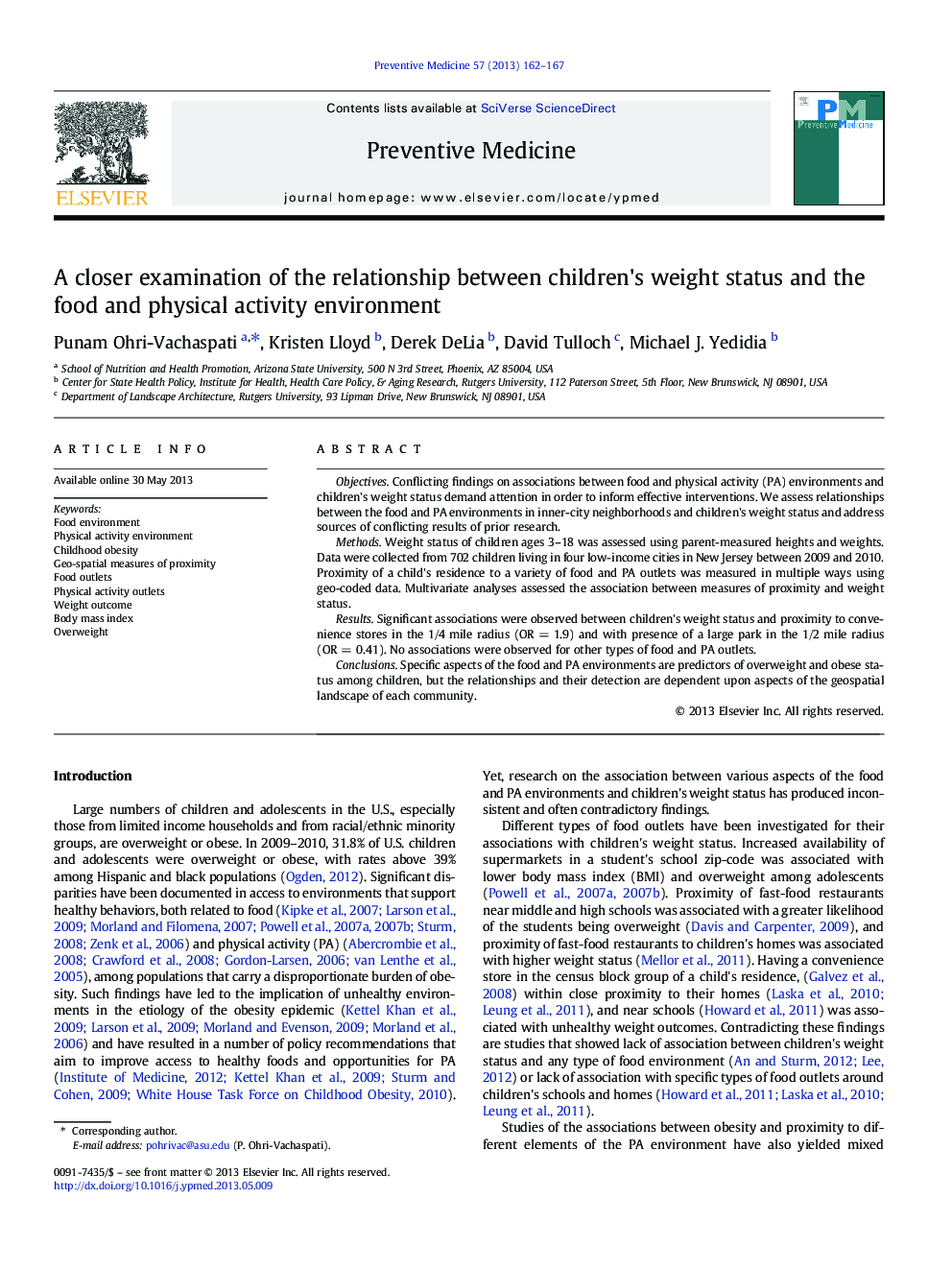 A closer examination of the relationship between children's weight status and the food and physical activity environment