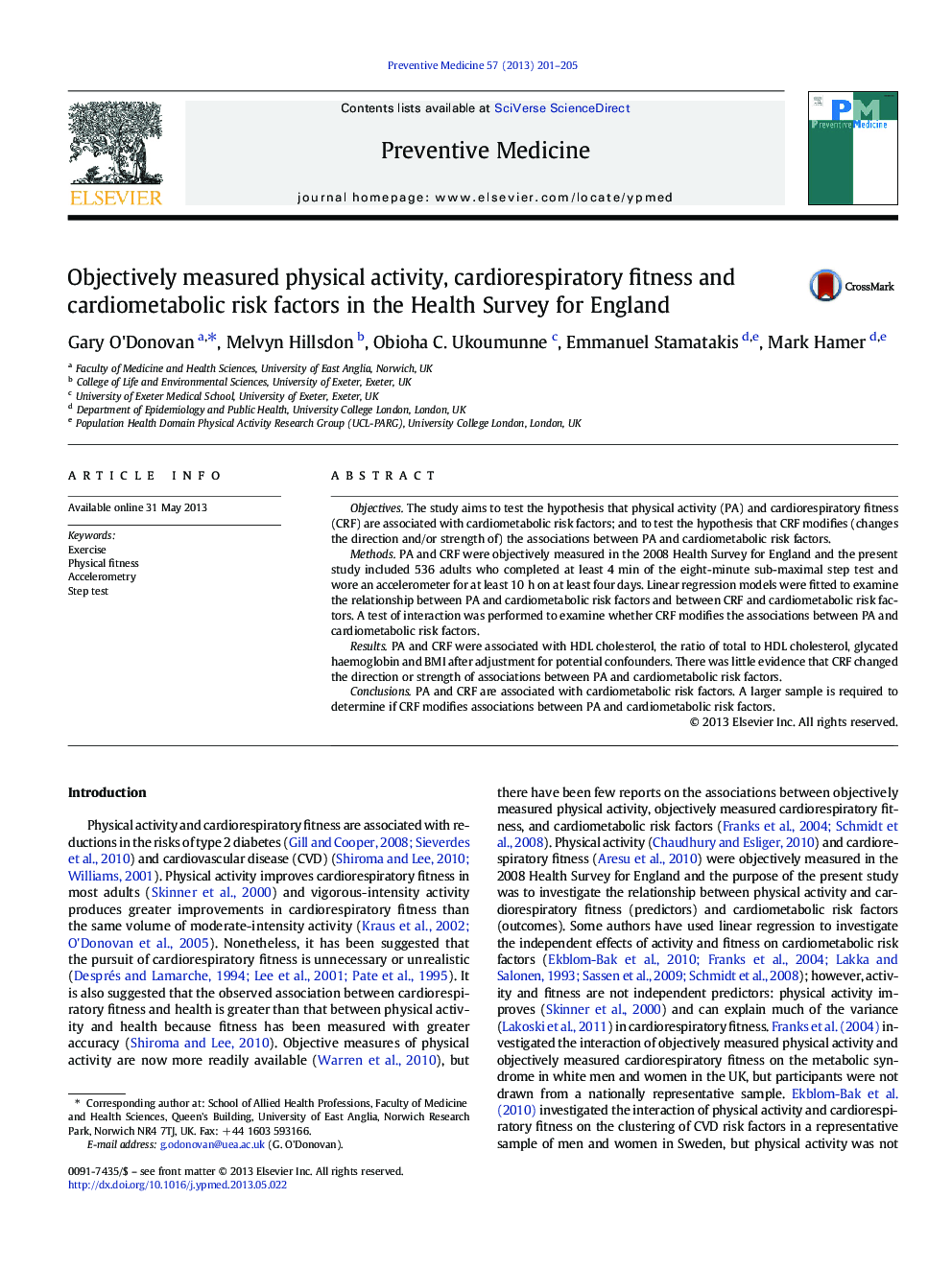 Objectively measured physical activity, cardiorespiratory fitness and cardiometabolic risk factors in the Health Survey for England