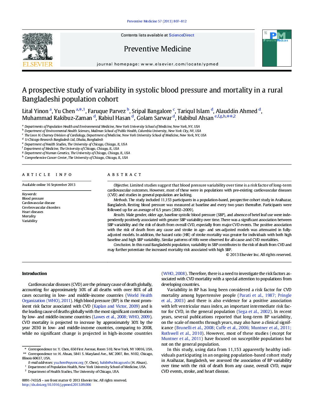 A prospective study of variability in systolic blood pressure and mortality in a rural Bangladeshi population cohort