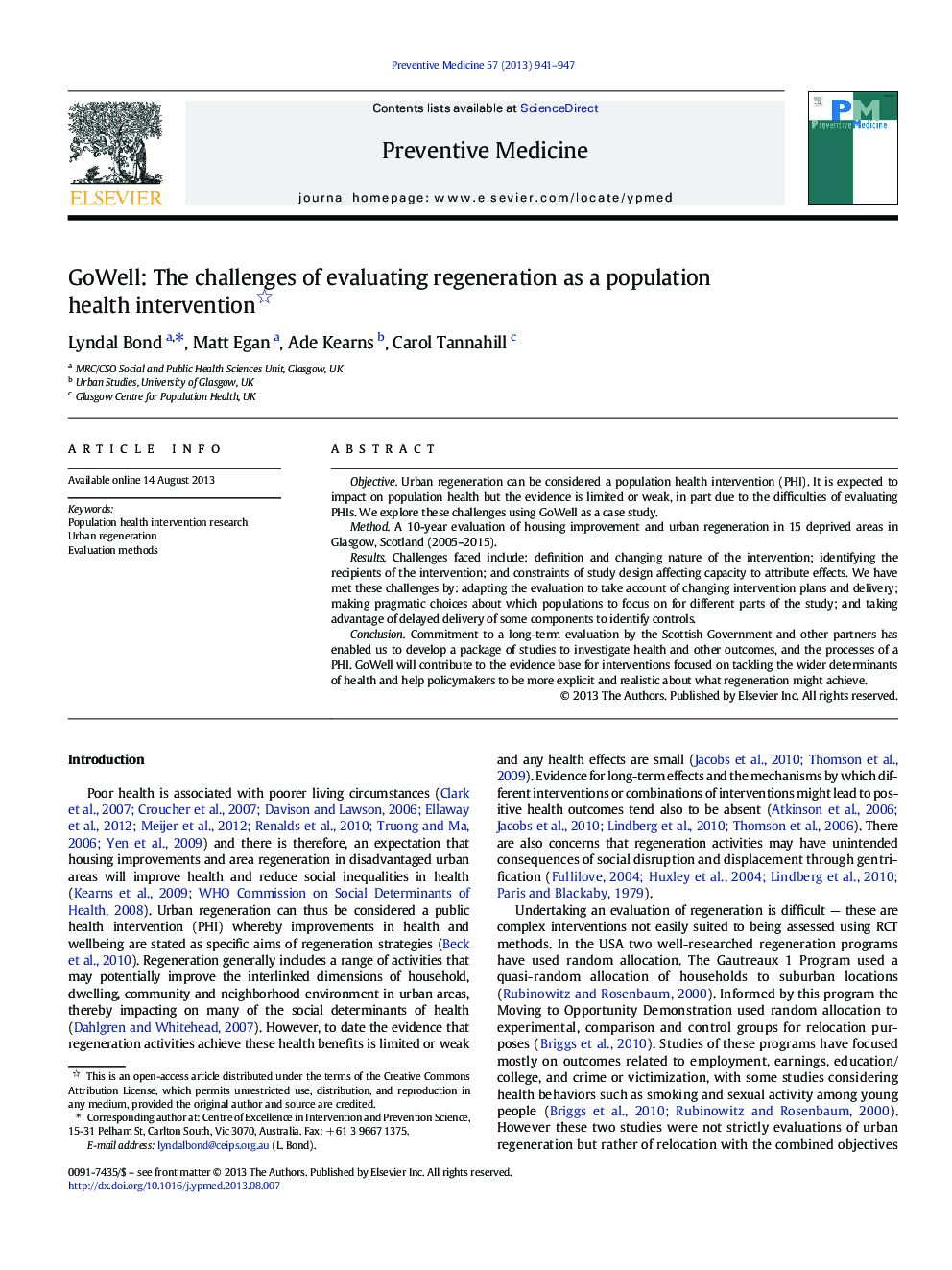 GoWell: The challenges of evaluating regeneration as a population health intervention