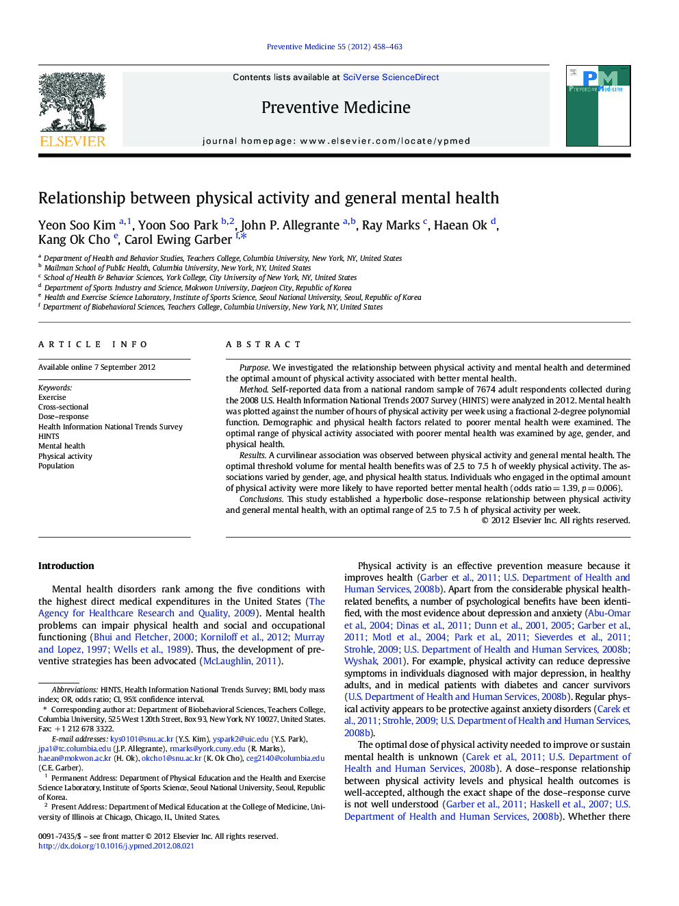 Relationship between physical activity and general mental health