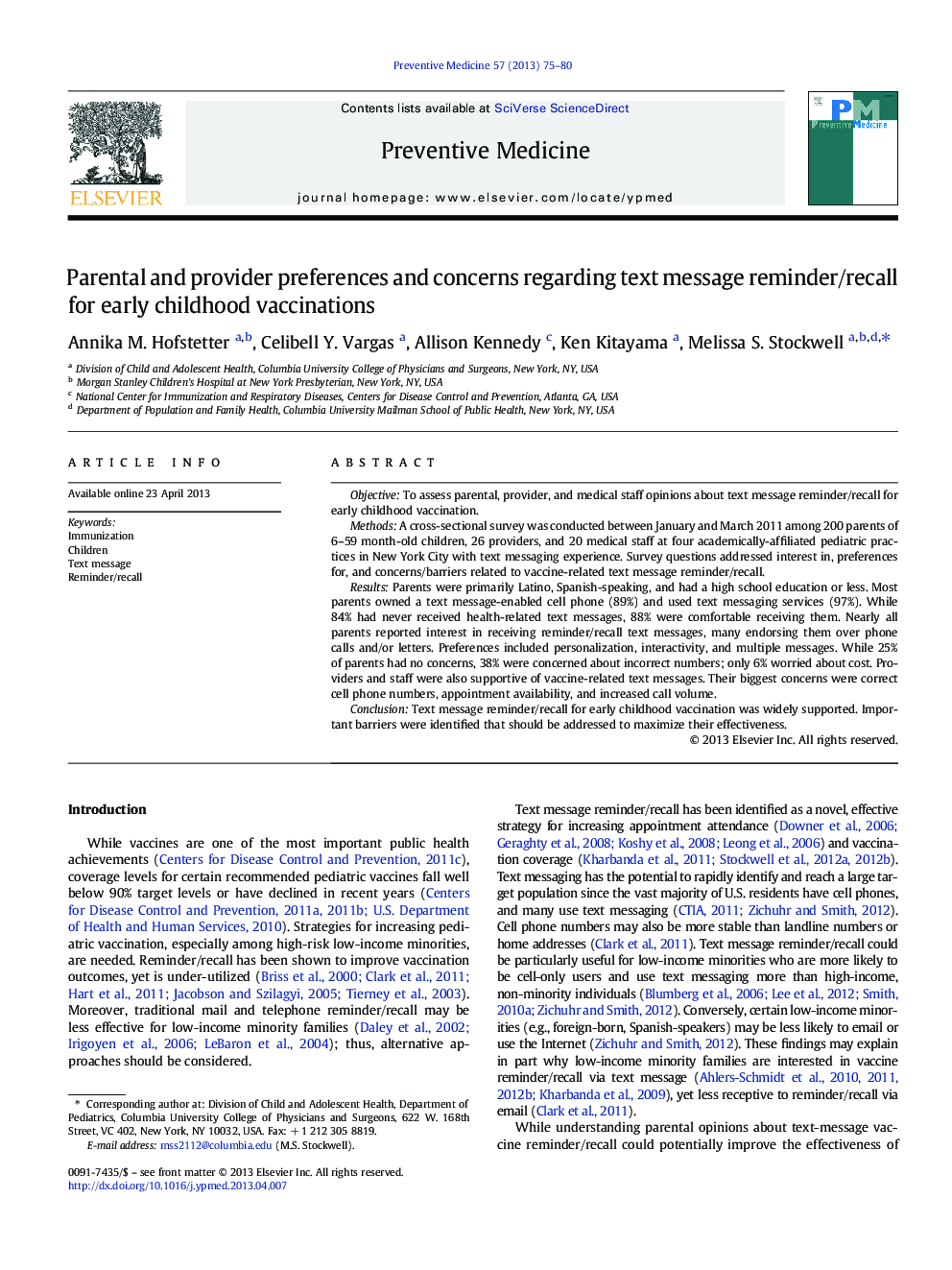 Parental and provider preferences and concerns regarding text message reminder/recall for early childhood vaccinations