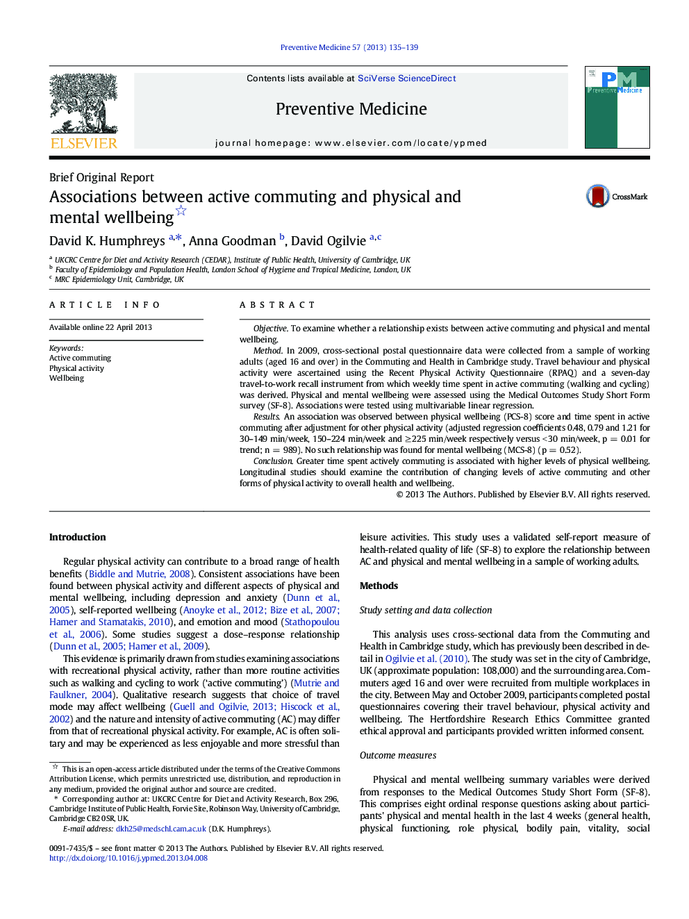 Associations between active commuting and physical and mental wellbeing