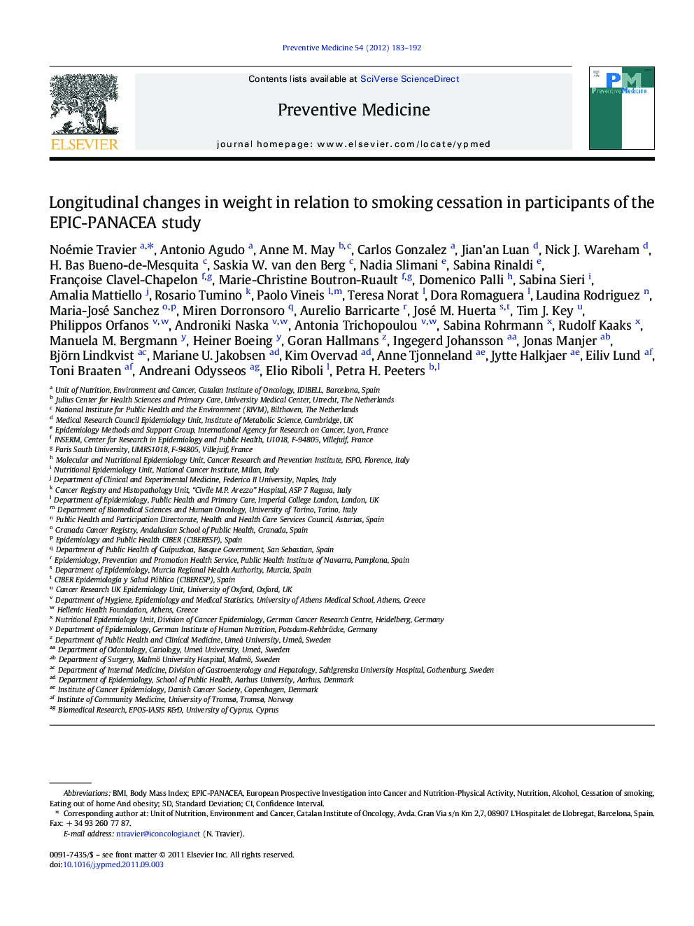 Longitudinal changes in weight in relation to smoking cessation in participants of the EPIC-PANACEA study