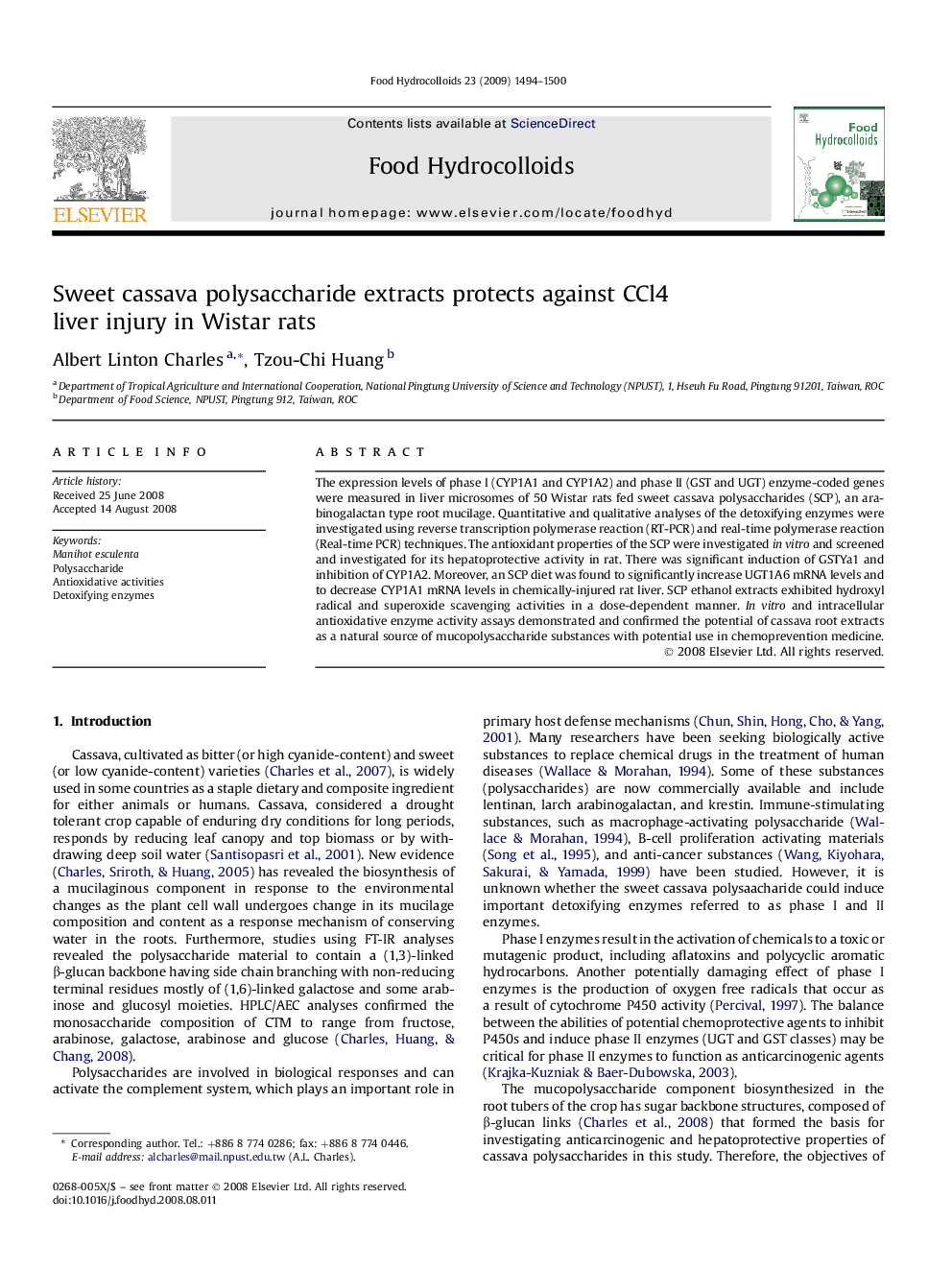 عکس صفحه اول مقاله: Sweet cassava polysaccharide extracts protects against CCl4 liver injury in Wistar rats Sweet cassava polysaccharide extracts protects against CCl4 liver injury in Wistar rats