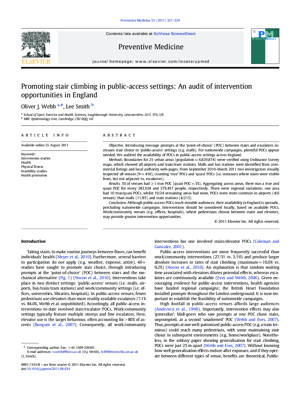 Promoting stair climbing in public-access settings: An audit of intervention opportunities in England