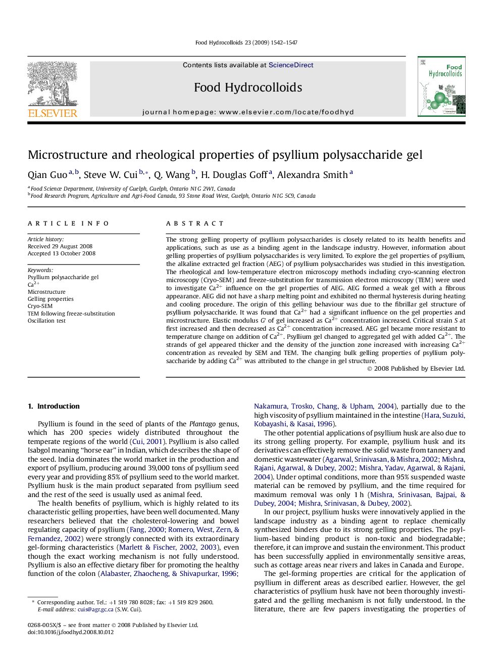 Microstructure and rheological properties of psyllium polysaccharide gel