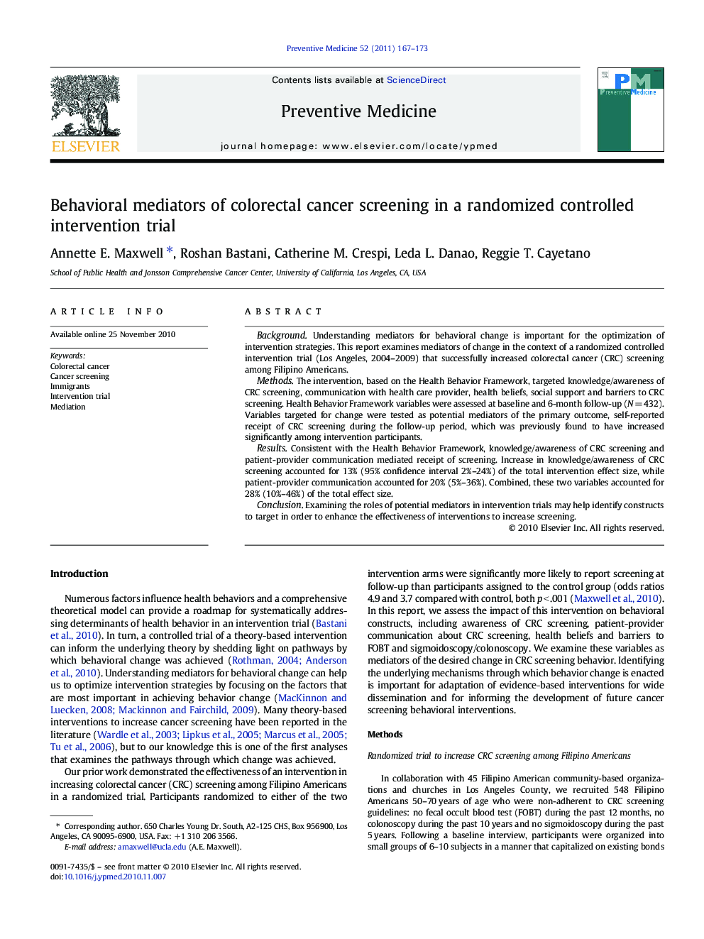 Behavioral mediators of colorectal cancer screening in a randomized controlled intervention trial