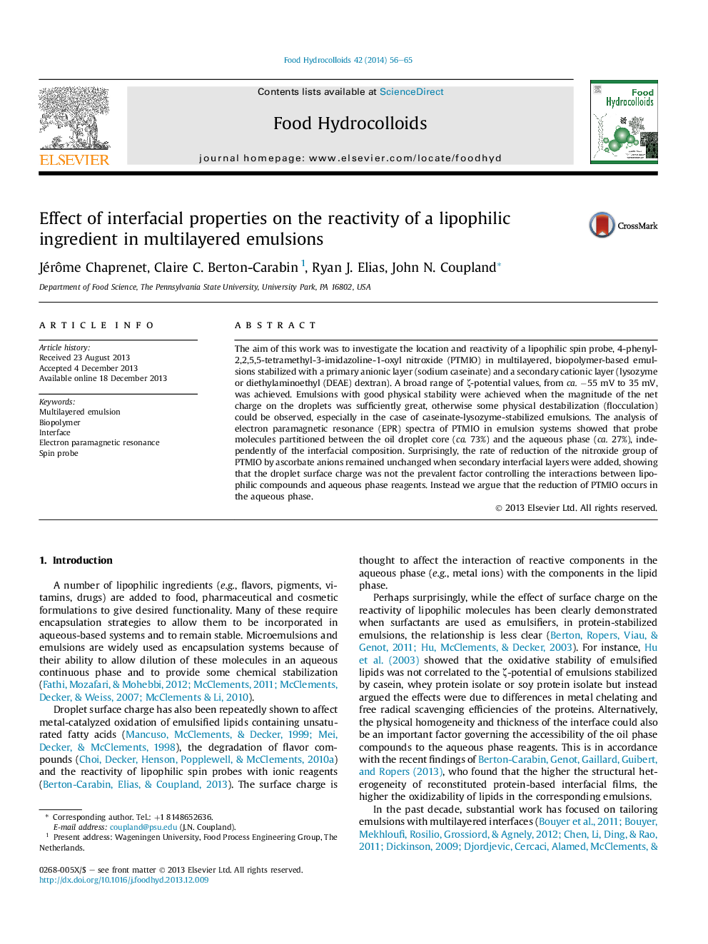 Effect of interfacial properties on the reactivity of a lipophilic ingredient in multilayered emulsions