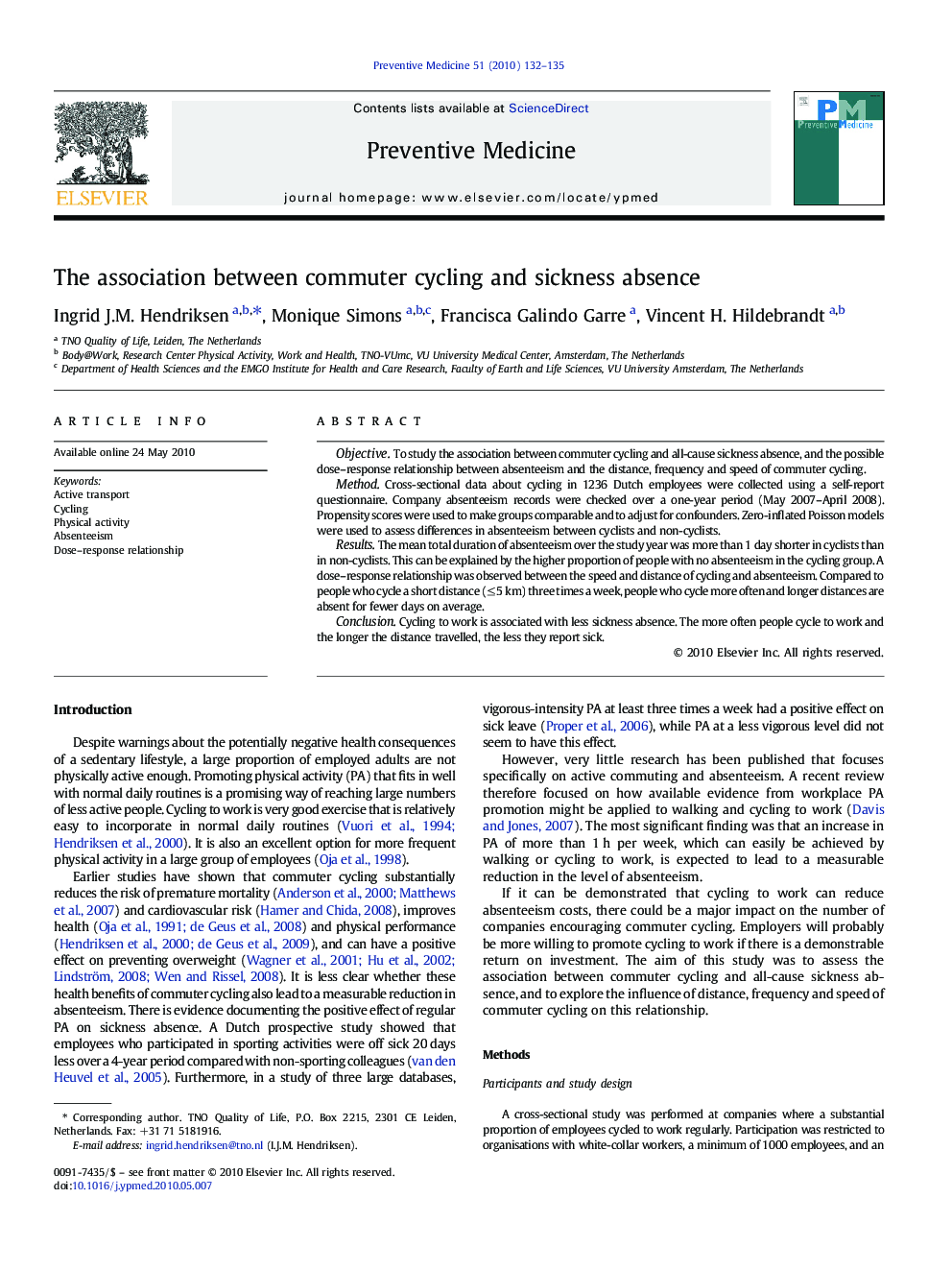 The association between commuter cycling and sickness absence