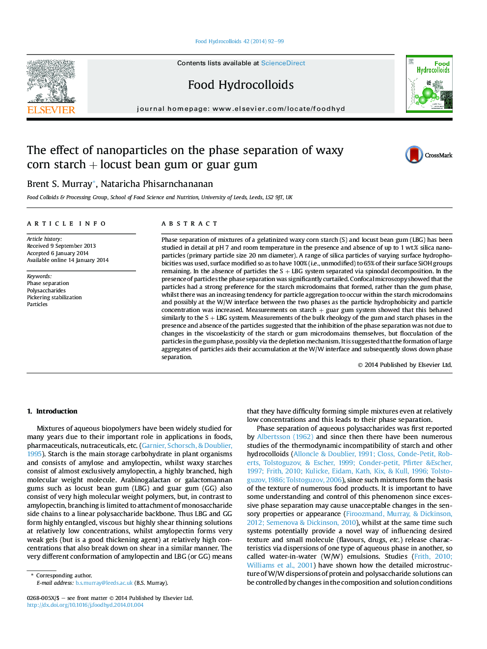 The effect of nanoparticles on the phase separation of waxy corn starch + locust bean gum or guar gum