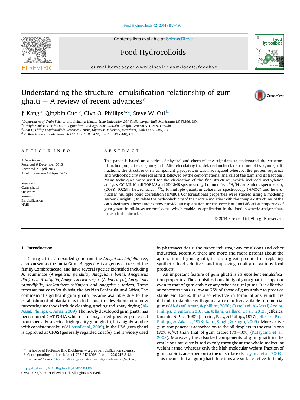 Understanding the structure–emulsification relationship of gum ghatti – A review of recent advances 