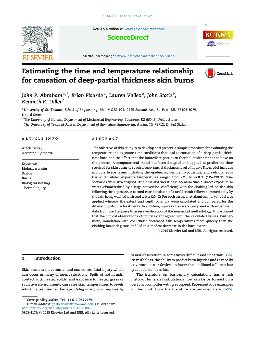 Estimating the time and temperature relationship for causation of deep-partial thickness skin burns