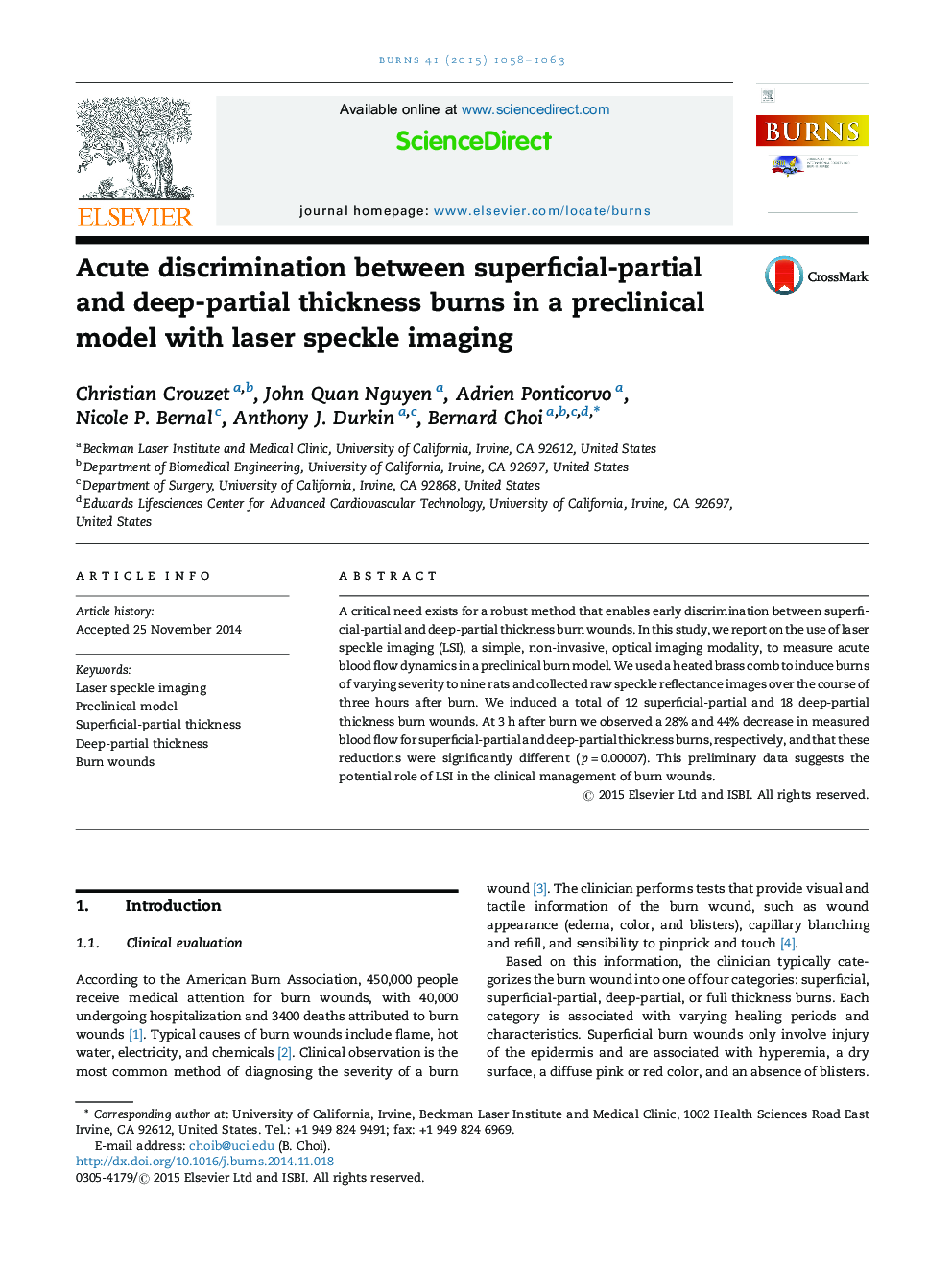 Acute discrimination between superficial-partial and deep-partial thickness burns in a preclinical model with laser speckle imaging
