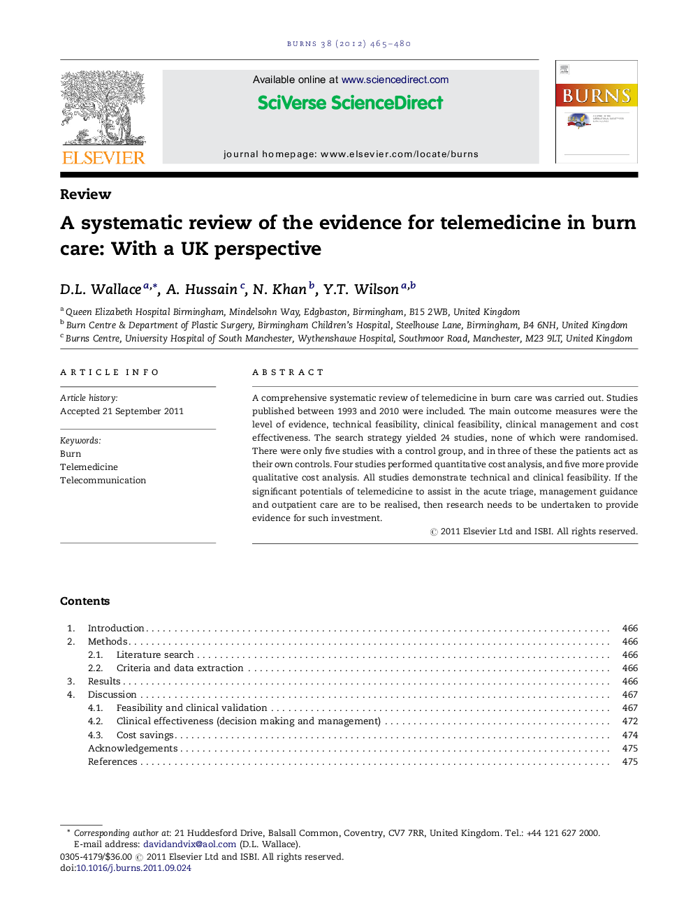 ReviewA systematic review of the evidence for telemedicine in burn care: With a UK perspective