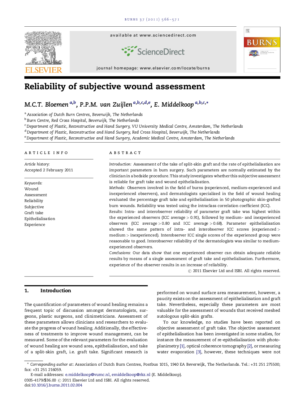 Reliability of subjective wound assessment