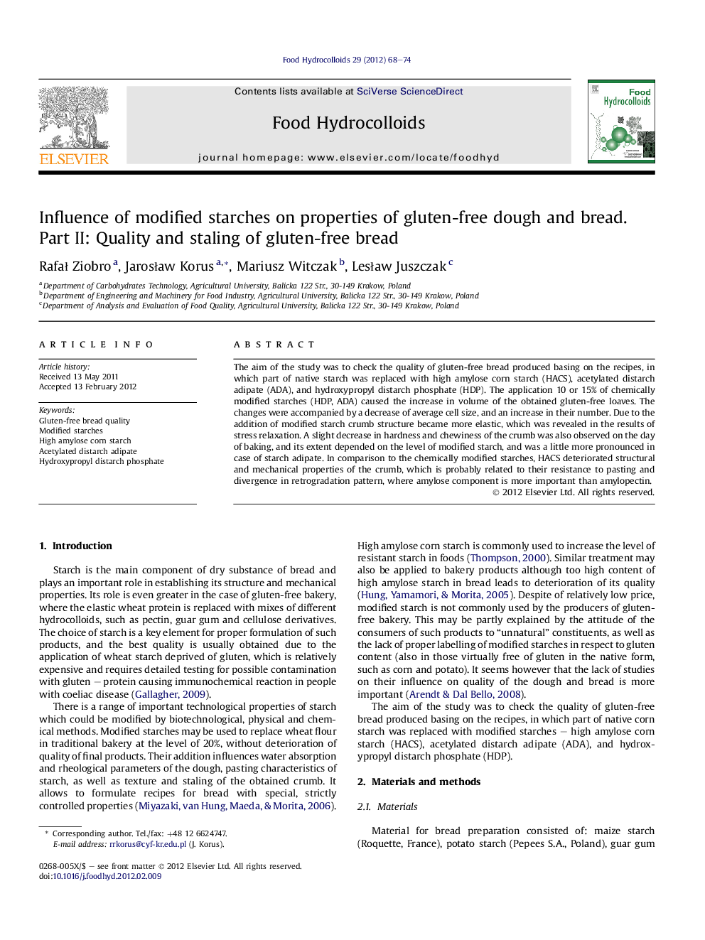 Influence of modified starches on properties of gluten-free dough and bread. PartÂ II: Quality and staling of gluten-free bread