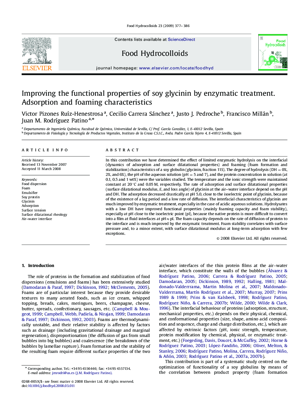 Improving the functional properties of soy glycinin by enzymatic treatment. Adsorption and foaming characteristics