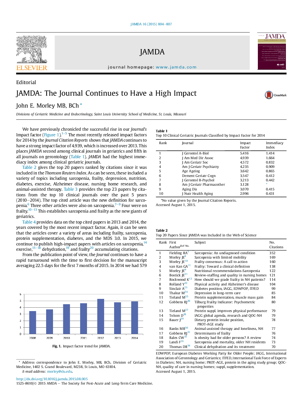 عکس صفحه اول مقاله: JAMDA: The Journal Continues to Have a High Impact JAMDA: The Journal Continues to Have a High Impact