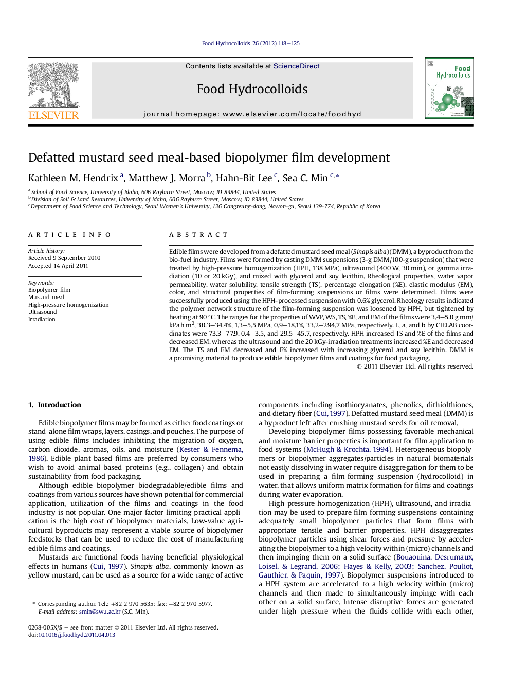 Defatted mustard seed meal-based biopolymer film development