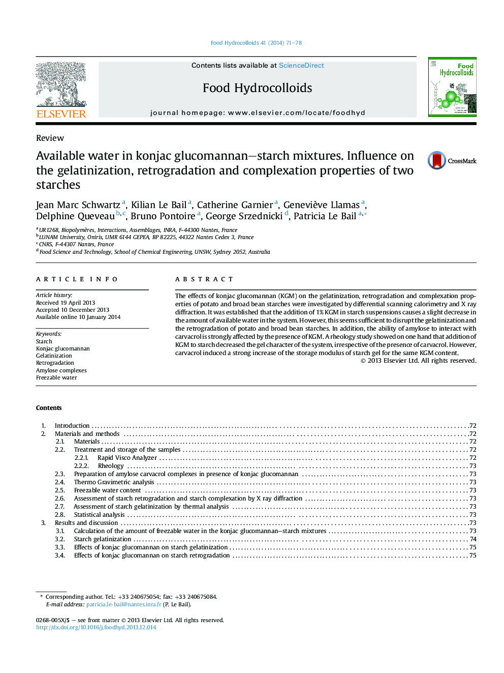 Available water in konjac glucomannan–starch mixtures. Influence on the gelatinization, retrogradation and complexation properties of two starches