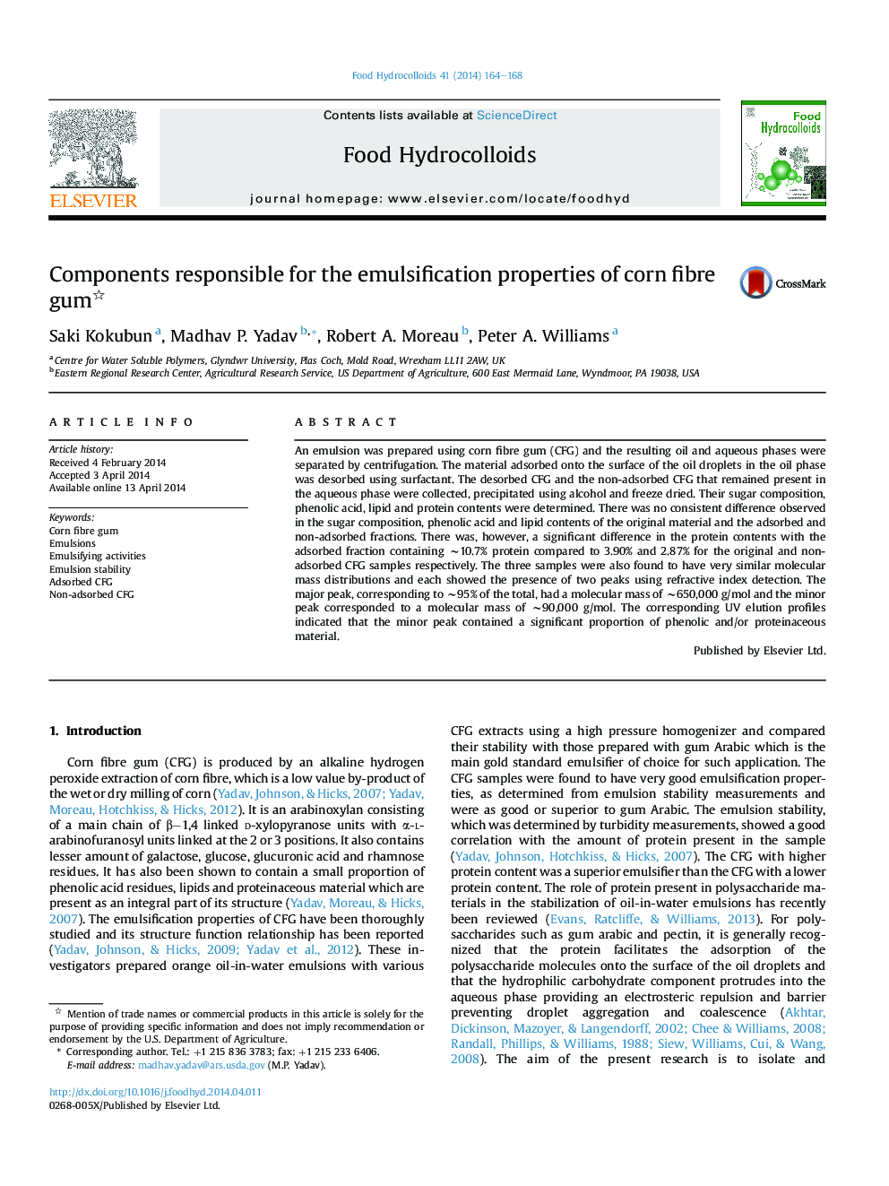Components responsible for the emulsification properties of corn fibre gum 