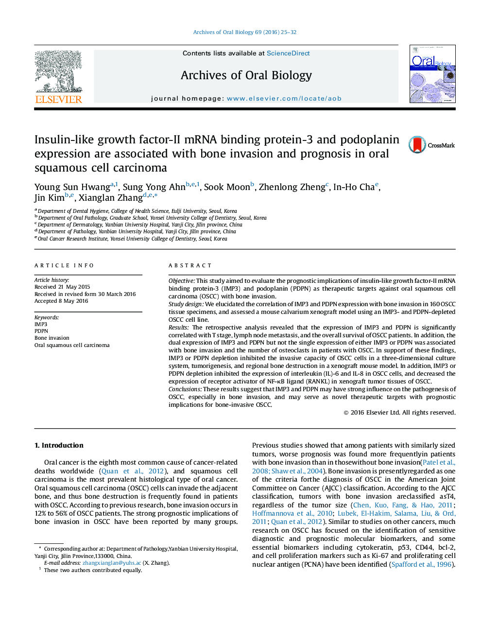 Insulin-like growth factor-II mRNA binding protein-3 and podoplanin expression are associated with bone invasion and prognosis in oral squamous cell carcinoma