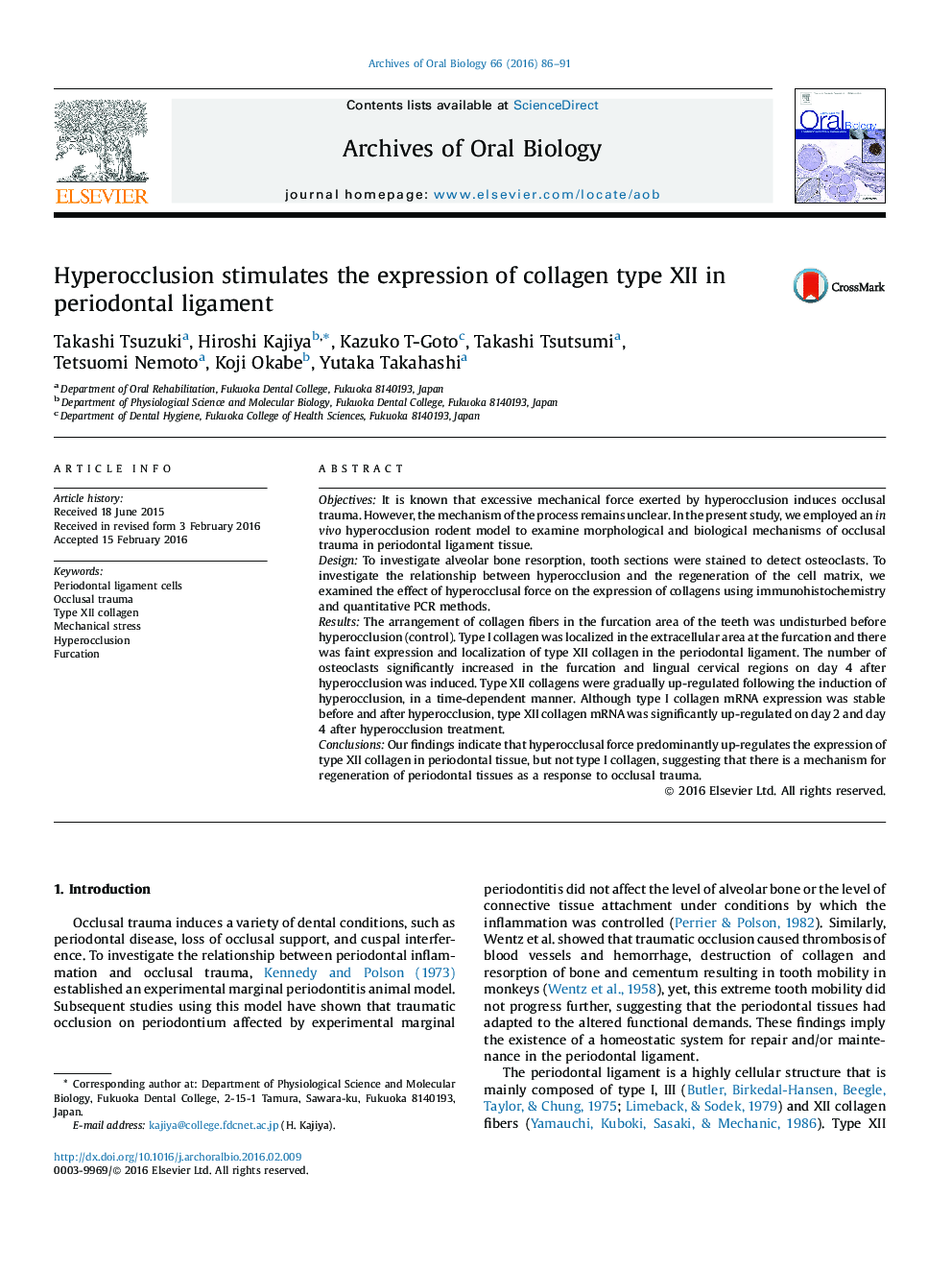 Hyperocclusion stimulates the expression of collagen type XII in periodontal ligament