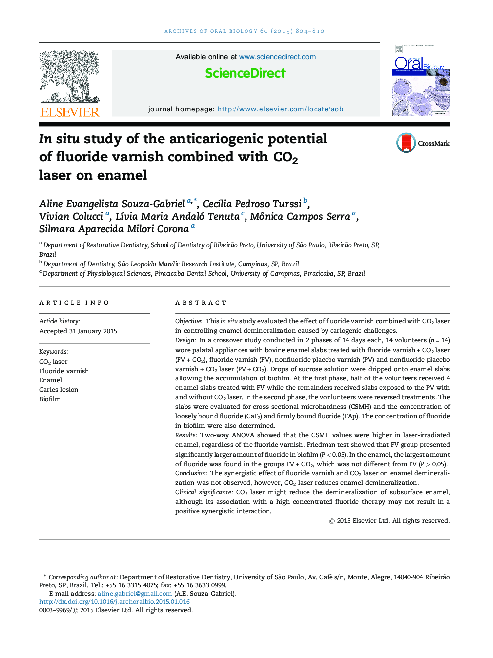 In situ study of the anticariogenic potential of fluoride varnish combined with CO2 laser on enamel