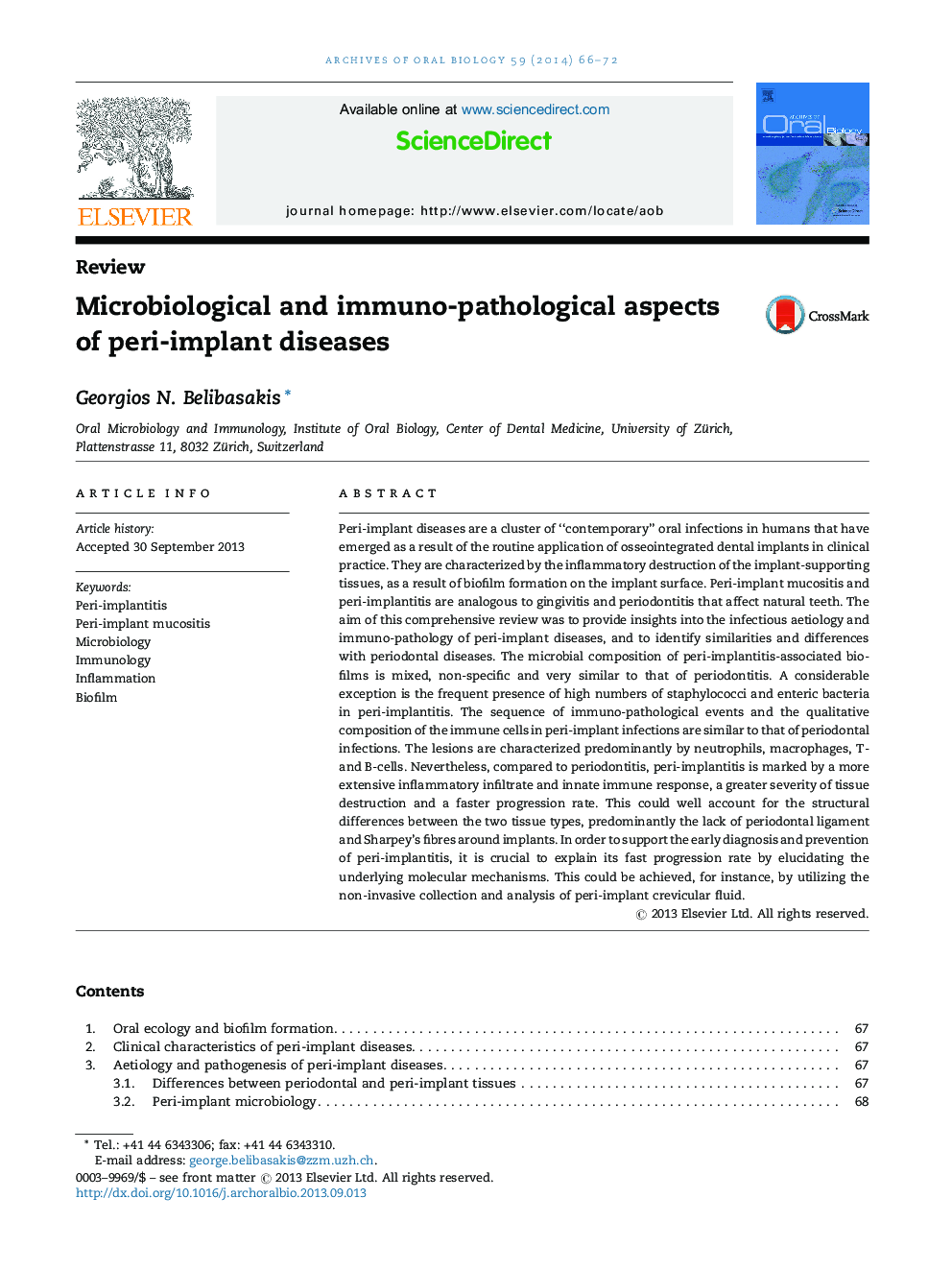 ReviewMicrobiological and immuno-pathological aspects of peri-implant diseases