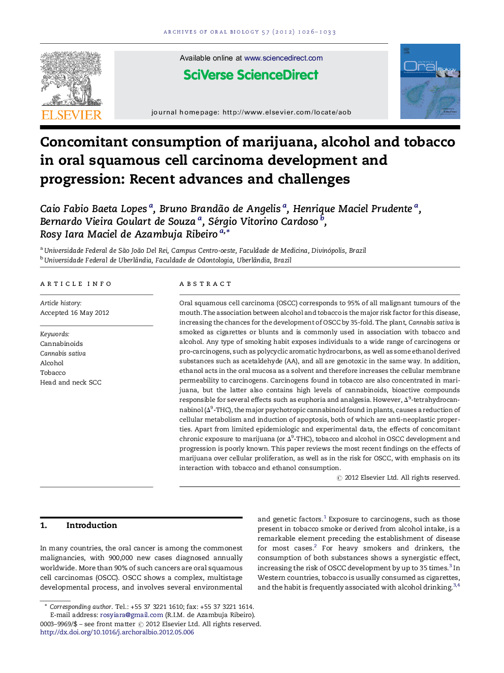 Concomitant consumption of marijuana, alcohol and tobacco in oral squamous cell carcinoma development and progression: Recent advances and challenges