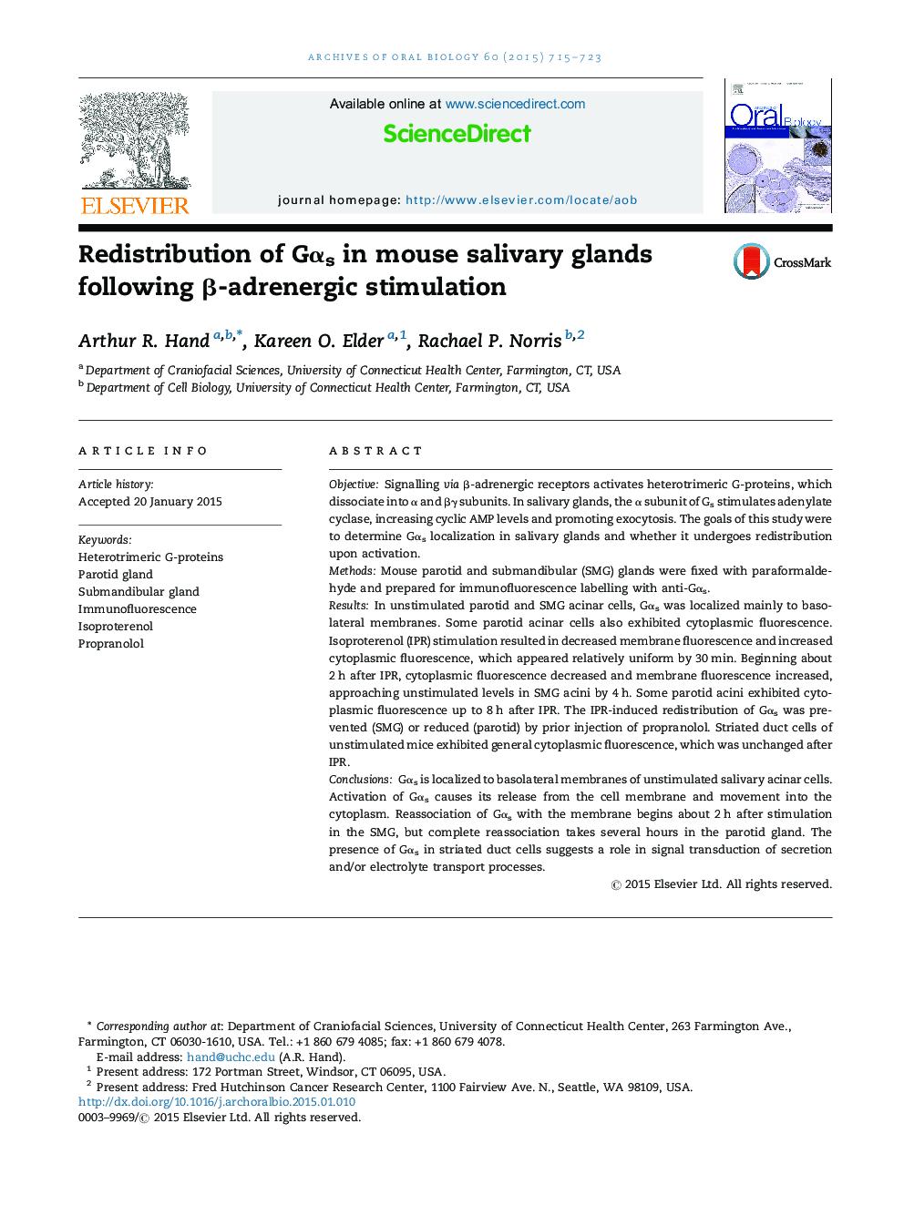 Redistribution of GÎ±s in mouse salivary glands following Î²-adrenergic stimulation