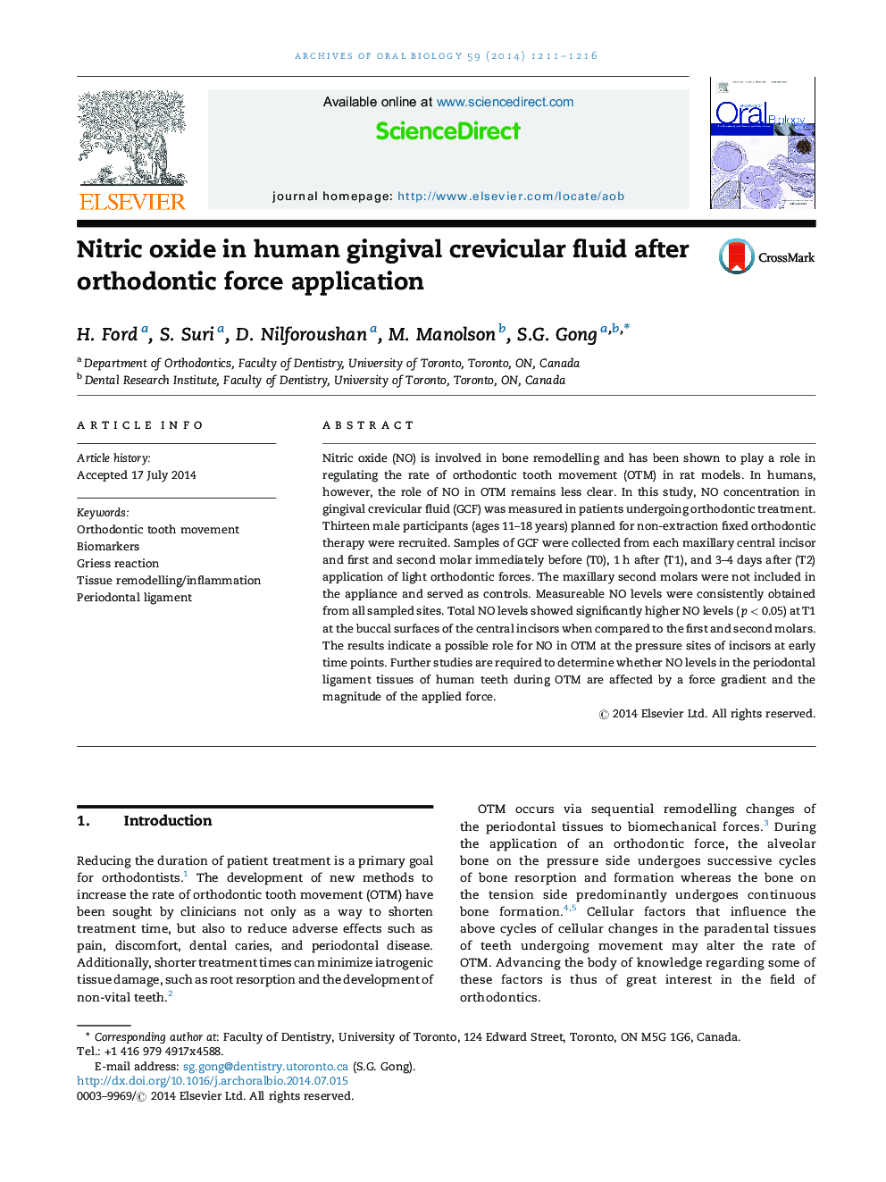 Nitric oxide in human gingival crevicular fluid after orthodontic force application