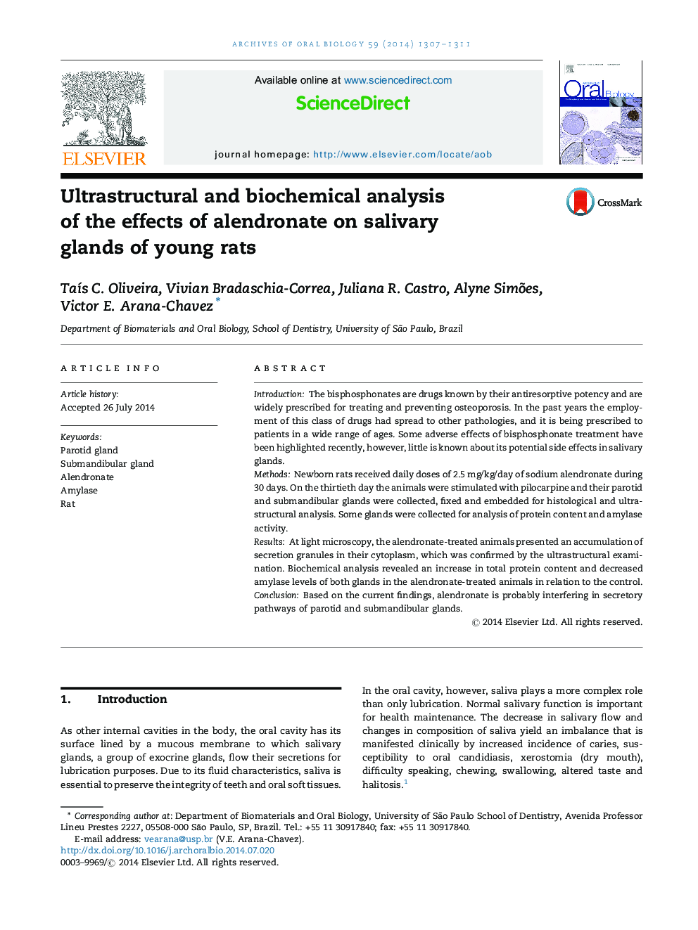 تجزیه و تحلیل فراوانی و بیوشیمیایی اثرات آلندرونات بر غدد بزاقی موش های جوان 
