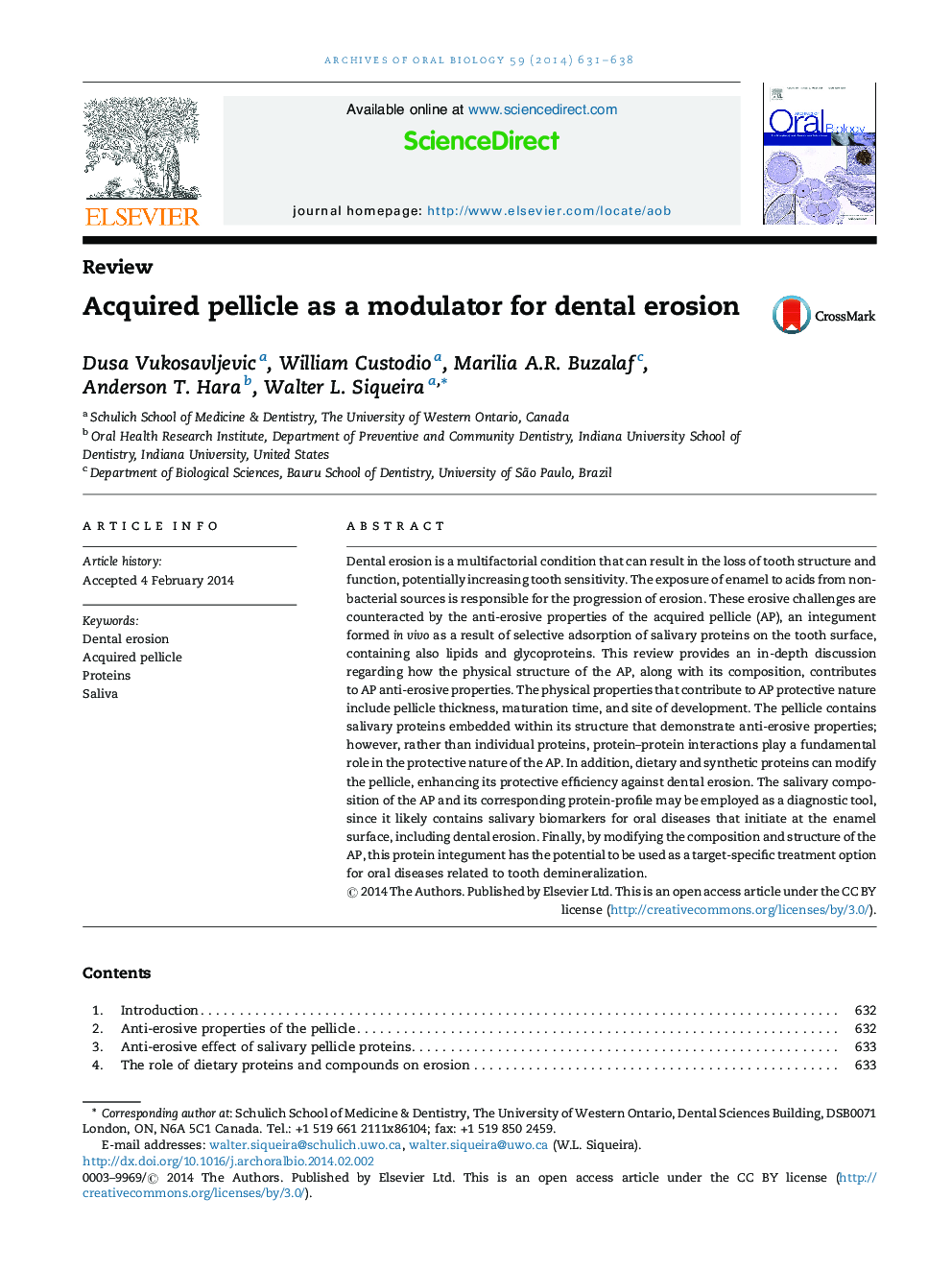 ReviewAcquired pellicle as a modulator for dental erosion