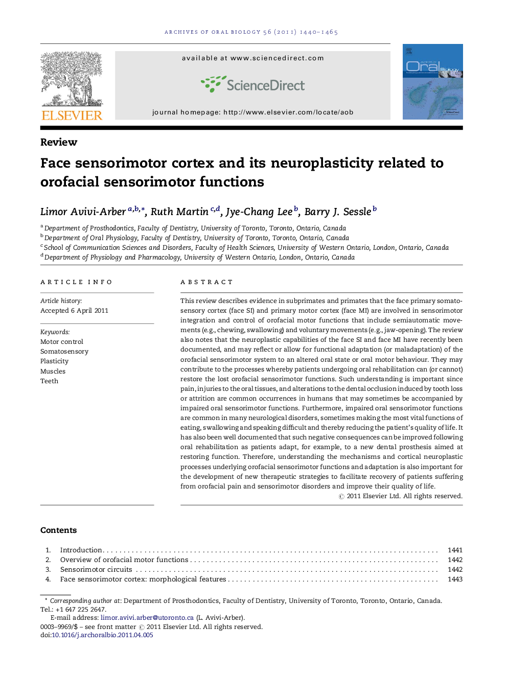 Face sensorimotor cortex and its neuroplasticity related to orofacial sensorimotor functions