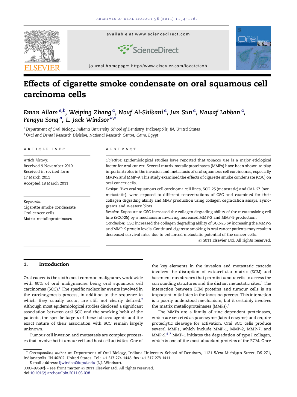 Effects of cigarette smoke condensate on oral squamous cell carcinoma cells