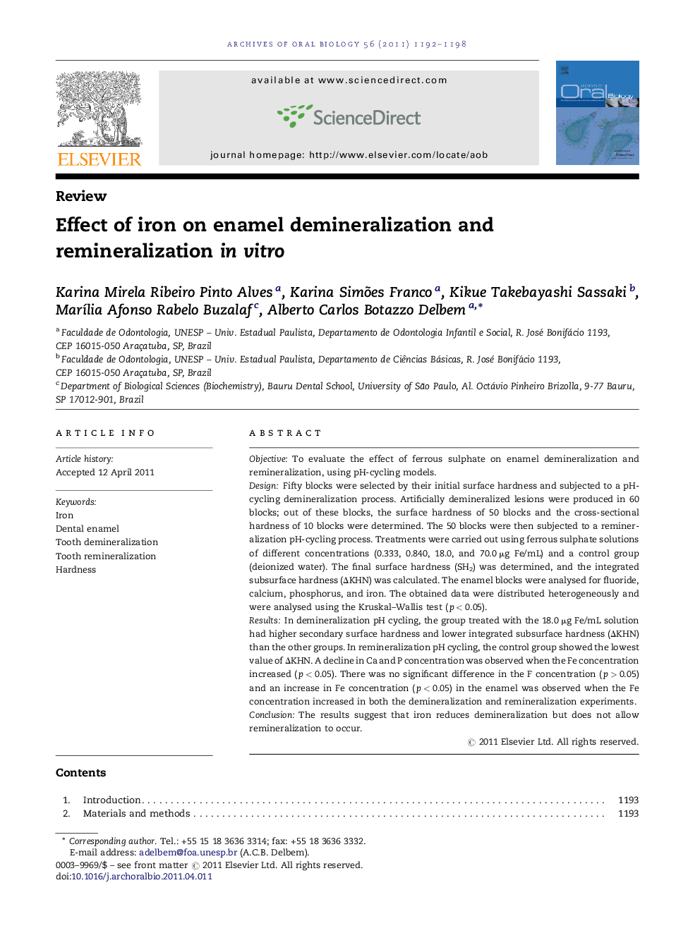 Effect of iron on enamel demineralization and remineralization in vitro