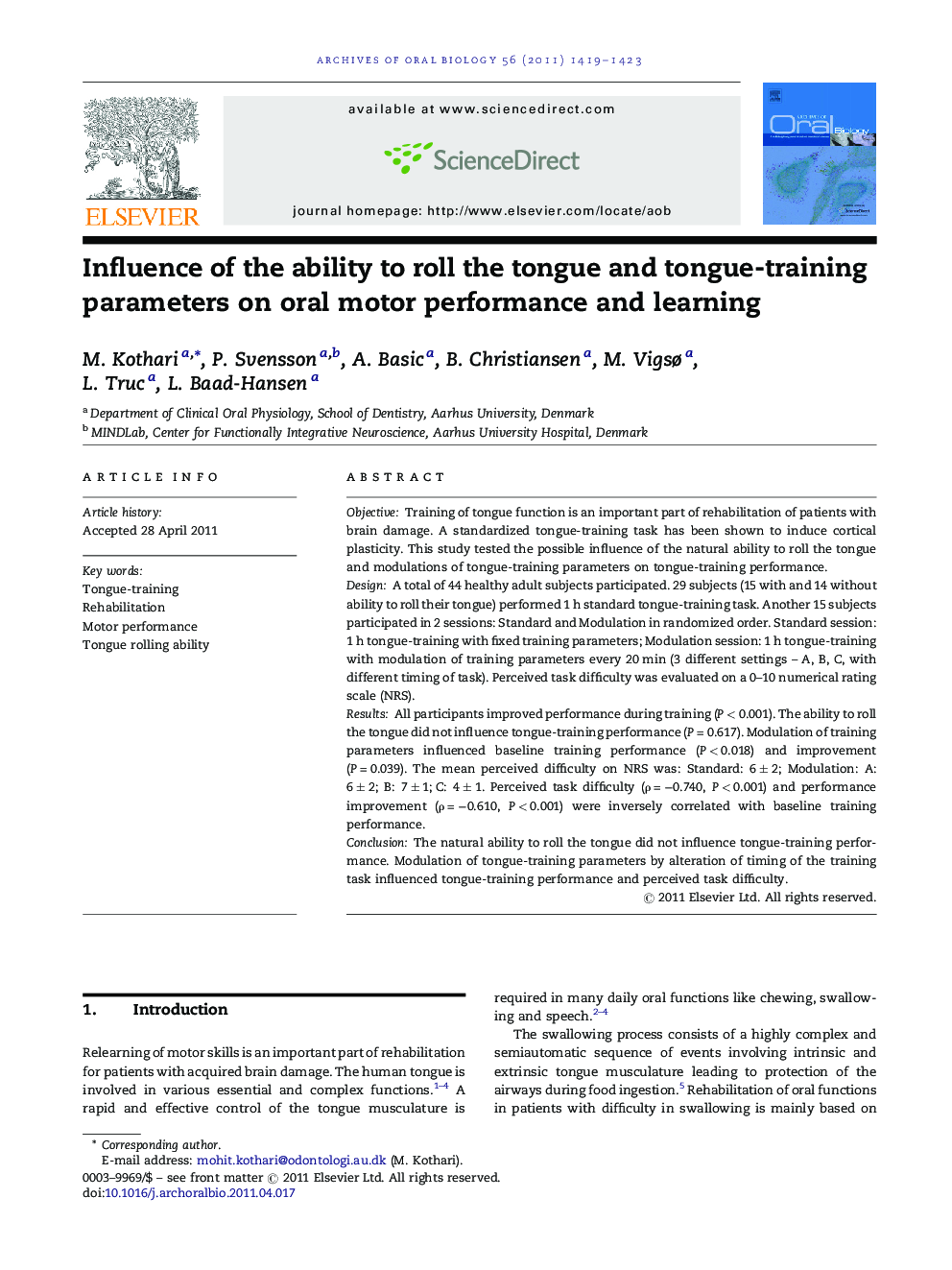 Influence of the ability to roll the tongue and tongue-training parameters on oral motor performance and learning