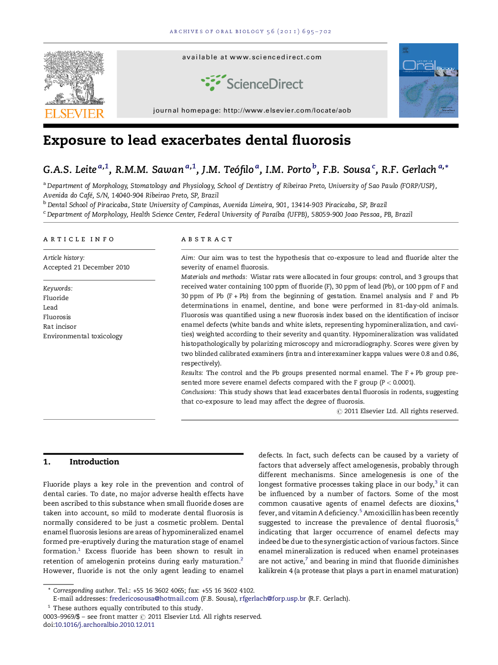 Exposure to lead exacerbates dental fluorosis