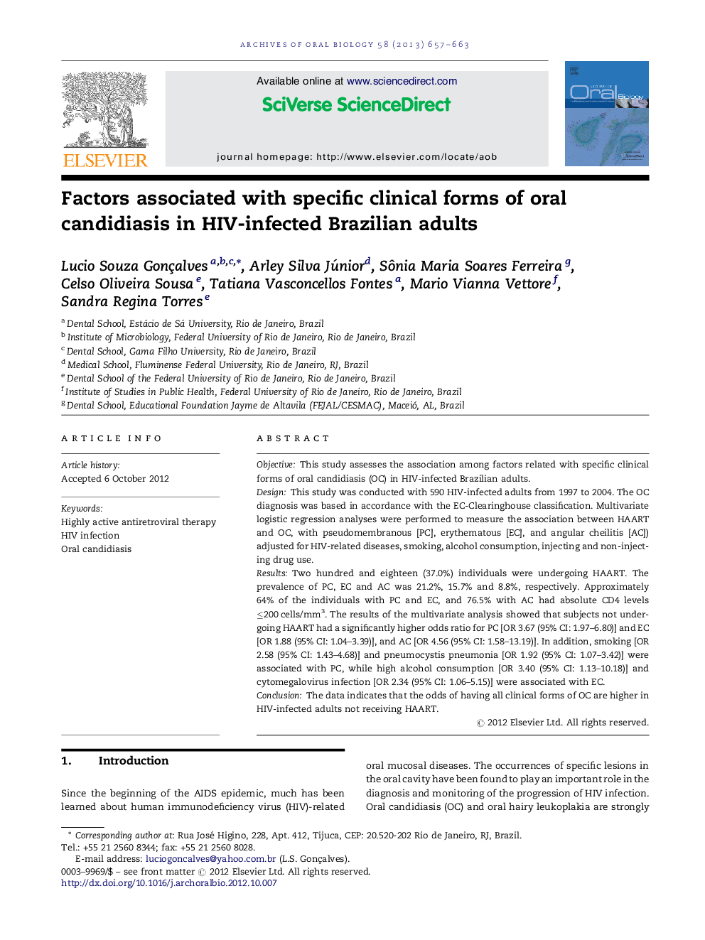 Factors associated with specific clinical forms of oral candidiasis in HIV-infected Brazilian adults