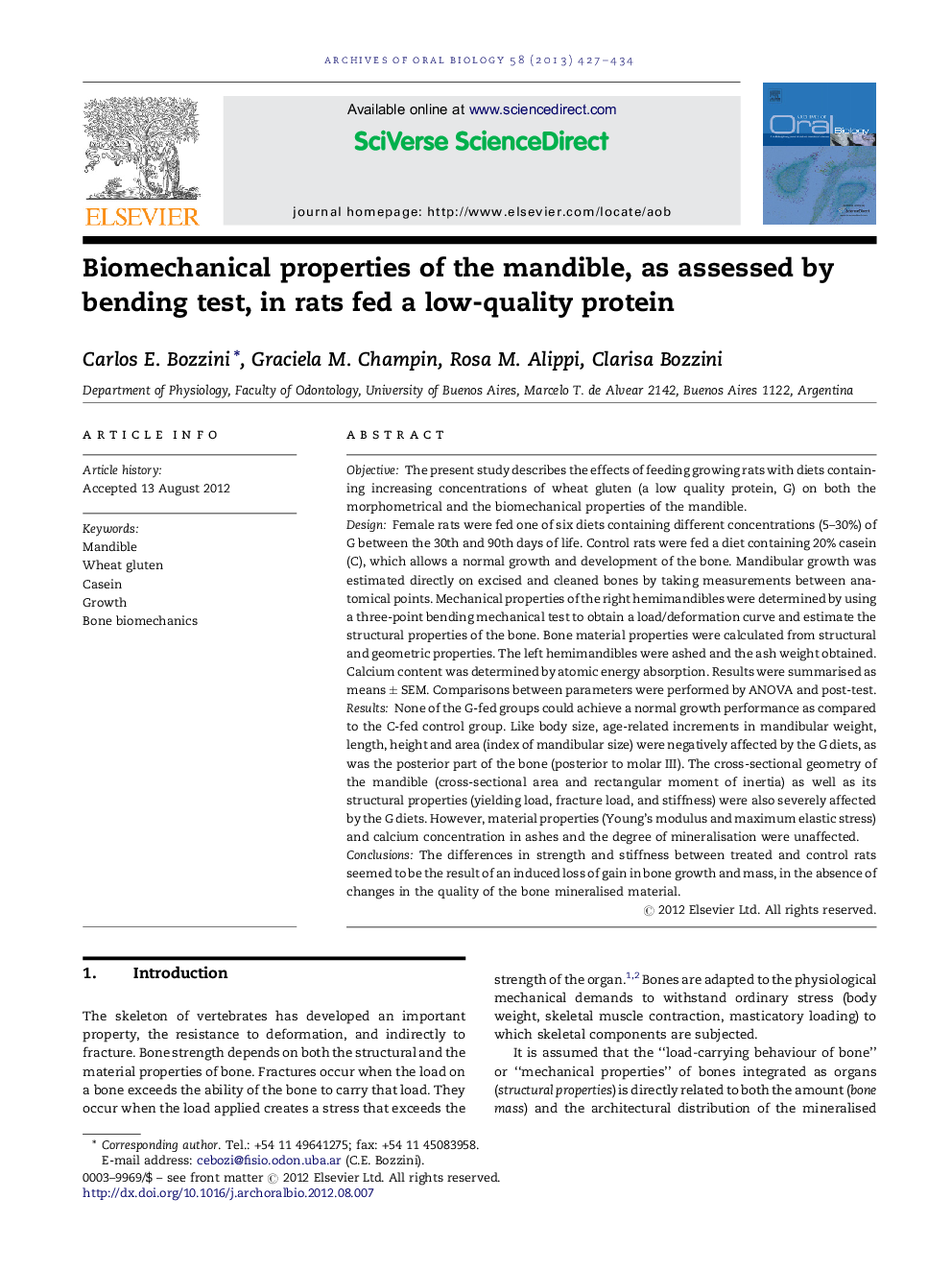 Biomechanical properties of the mandible, as assessed by bending test, in rats fed a low-quality protein