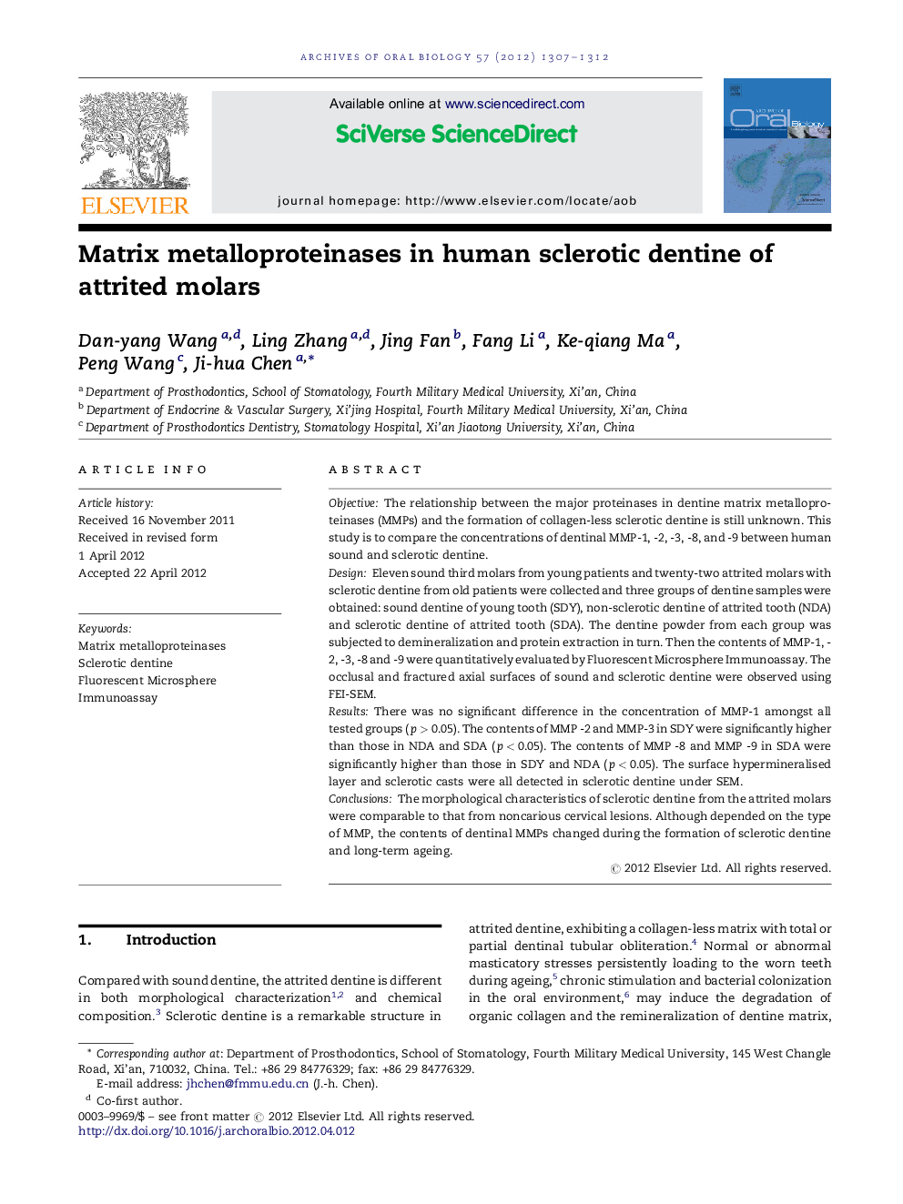 Matrix metalloproteinases in human sclerotic dentine of attrited molars