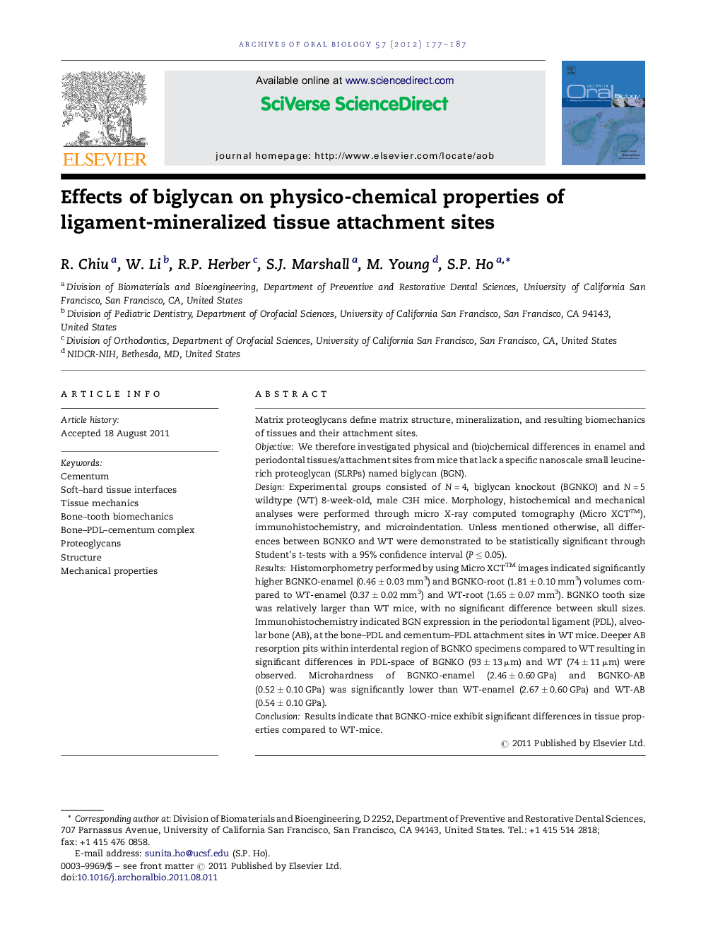 Effects of biglycan on physico-chemical properties of ligament-mineralized tissue attachment sites