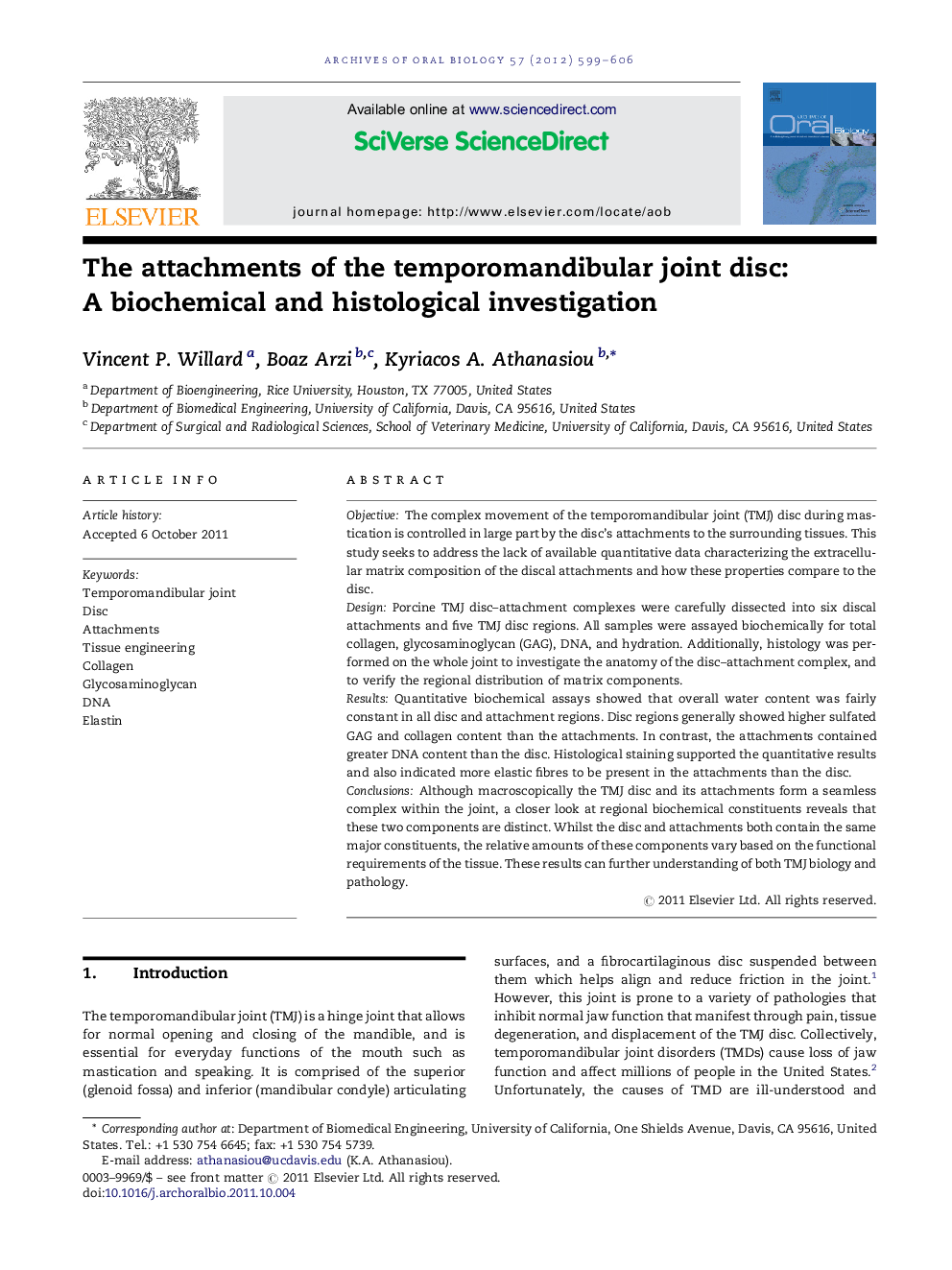 The attachments of the temporomandibular joint disc: A biochemical and histological investigation